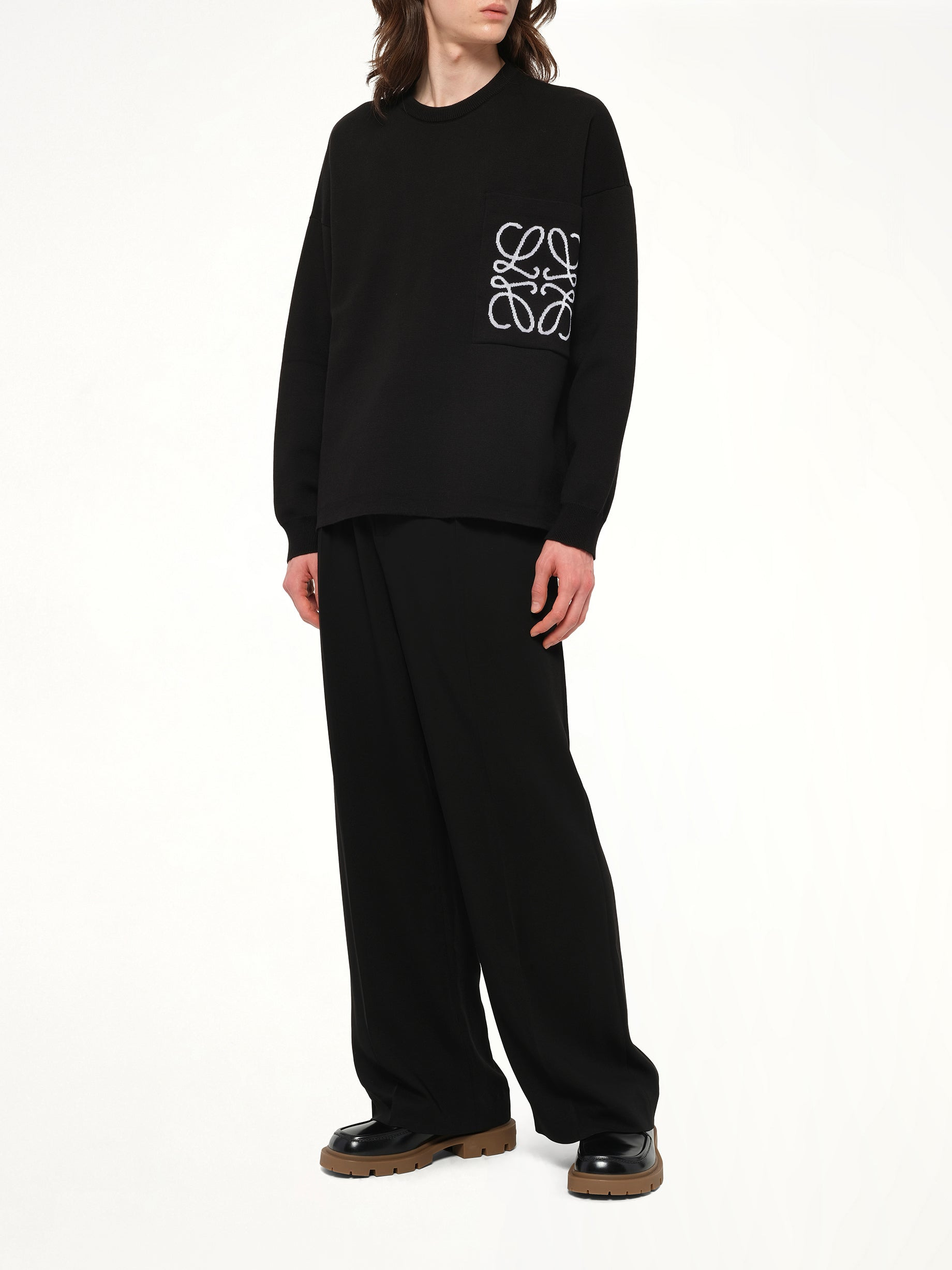 Anagram Pocket Sweater in Black/White - 4