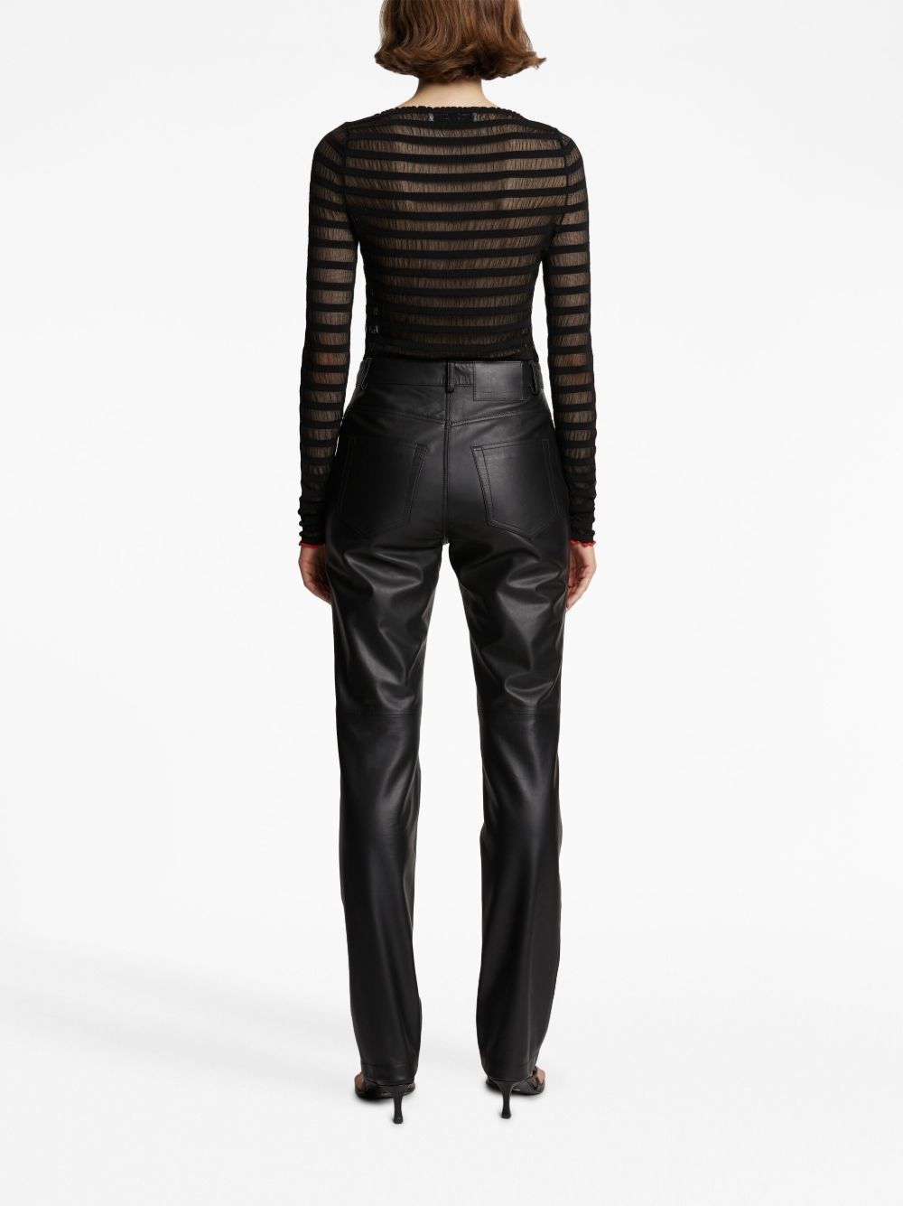 leather straight-leg trousers - 4