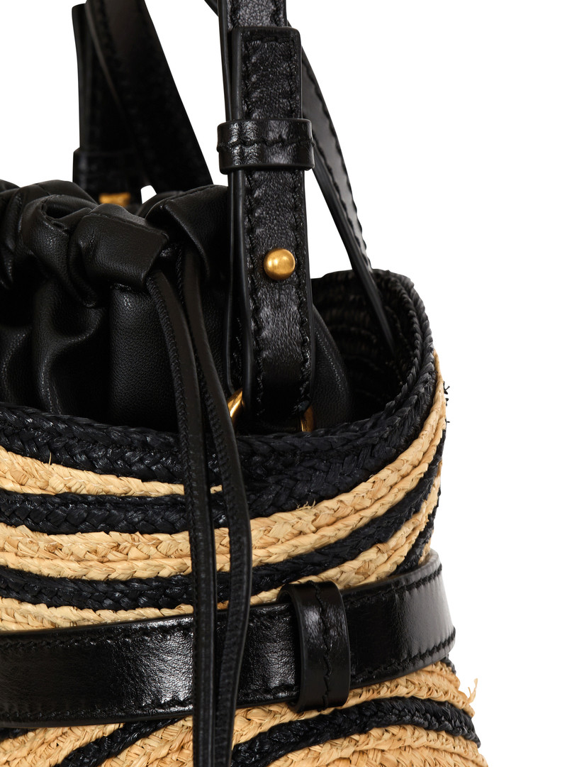 Mini Shuffle bag in smooth leather and raffia 5