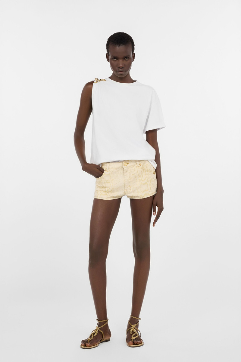 Roberto Cavalli White Asymmetric T-shirt with Snake Motif outlook