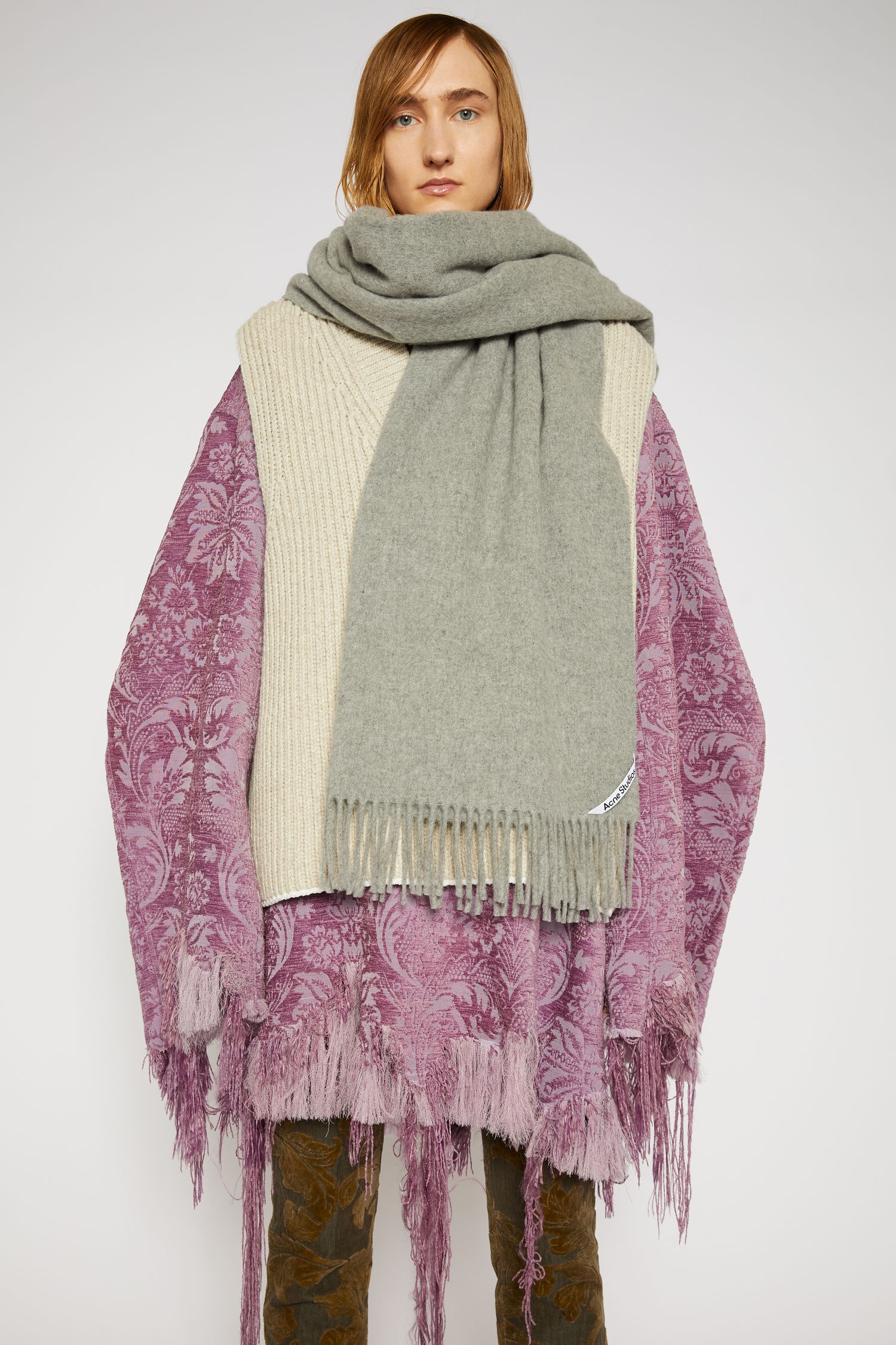 Oversized wool scarf light grey melange - 3