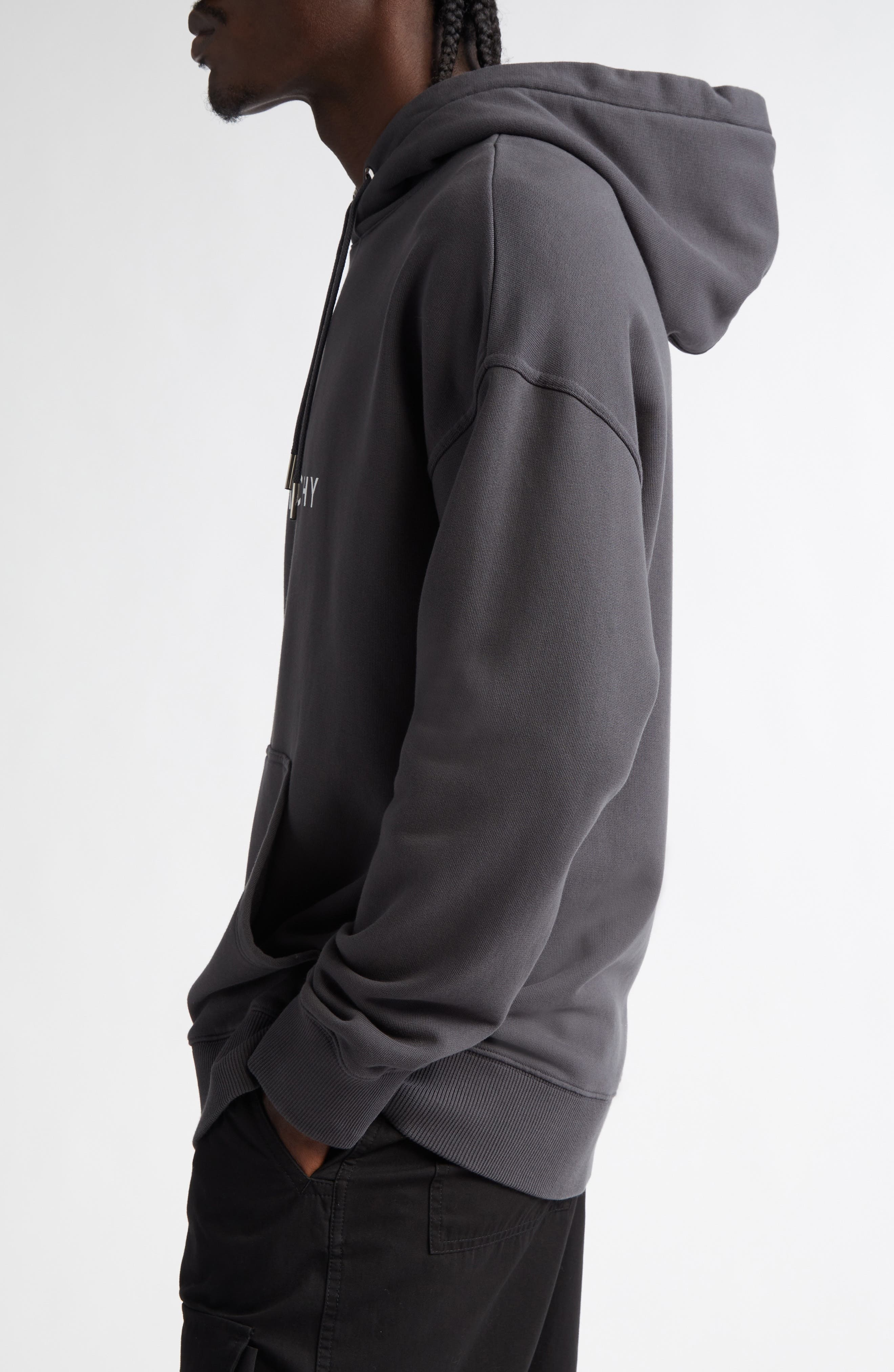 Givenchy Slim Fit Reverse Cotton Logo Hoodie in Charcoal at Nordstrom - 3
