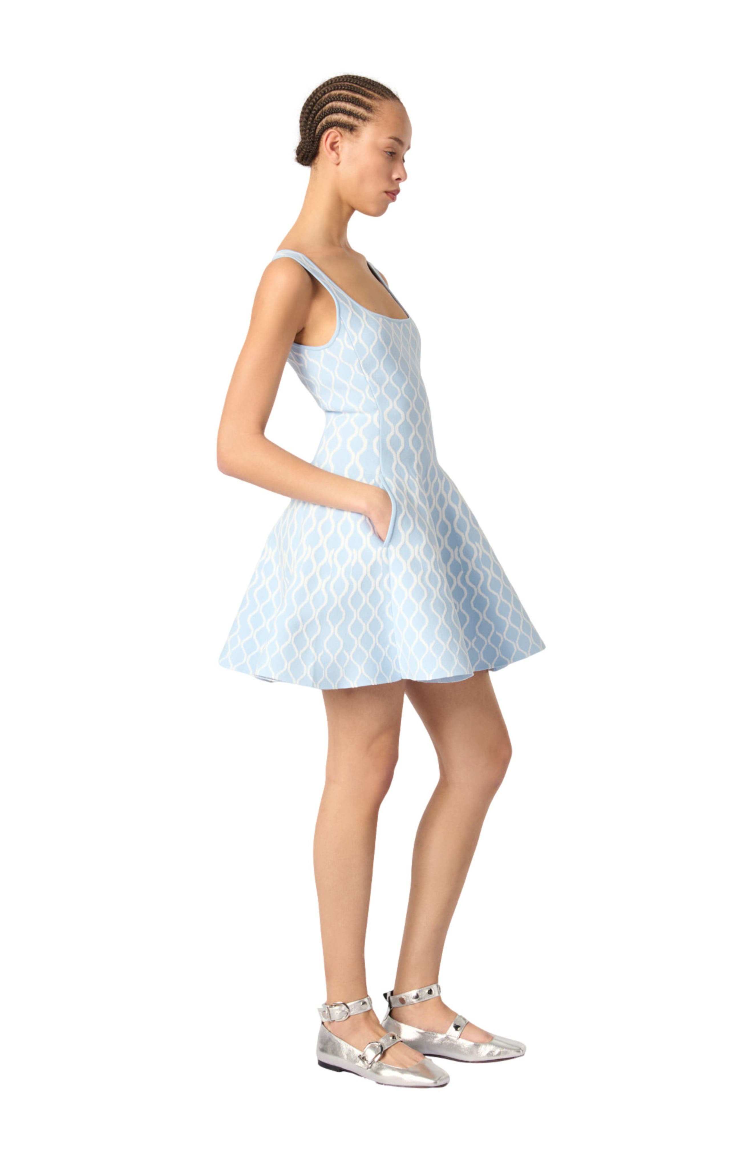 maje Jacquard knit mini dress in Blue/white at Nordstrom - 3