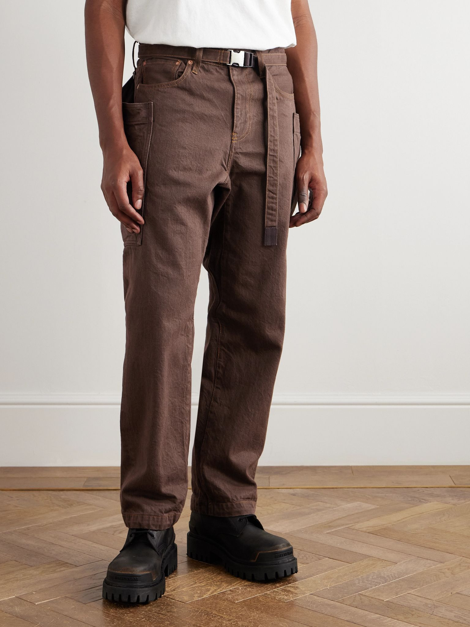Belted Straight-Leg Jeans Brown - 3