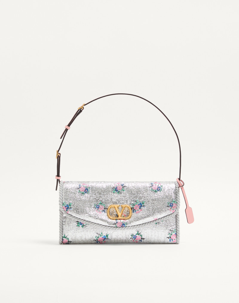 VALENTINO GARAVANI DEVAIN SMALL SHOULDER BAG IN FLORAL LUREX JACQUARD FABRIC 1
