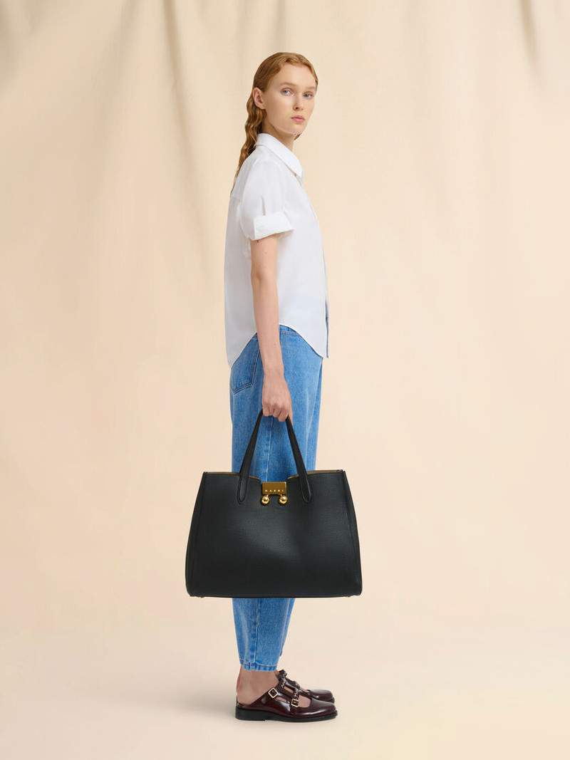 Marni BLACK LEATHER MEDIUM TRUNKAROO TOTE HANDBAG outlook