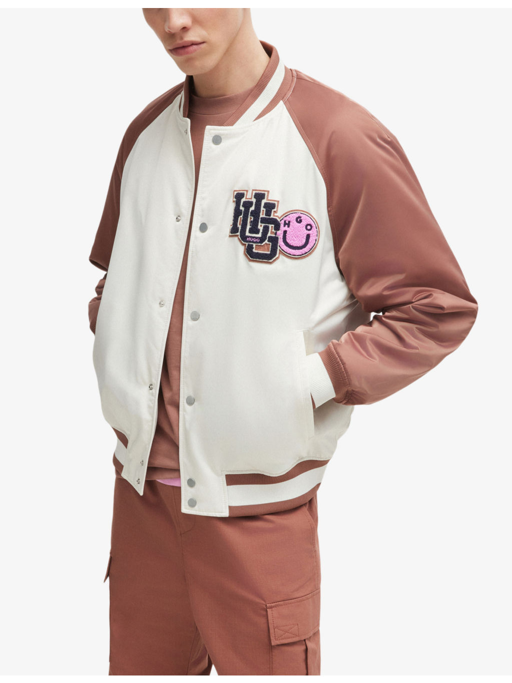Logo-patch contrast-sleeve woven bomber jacket - 3