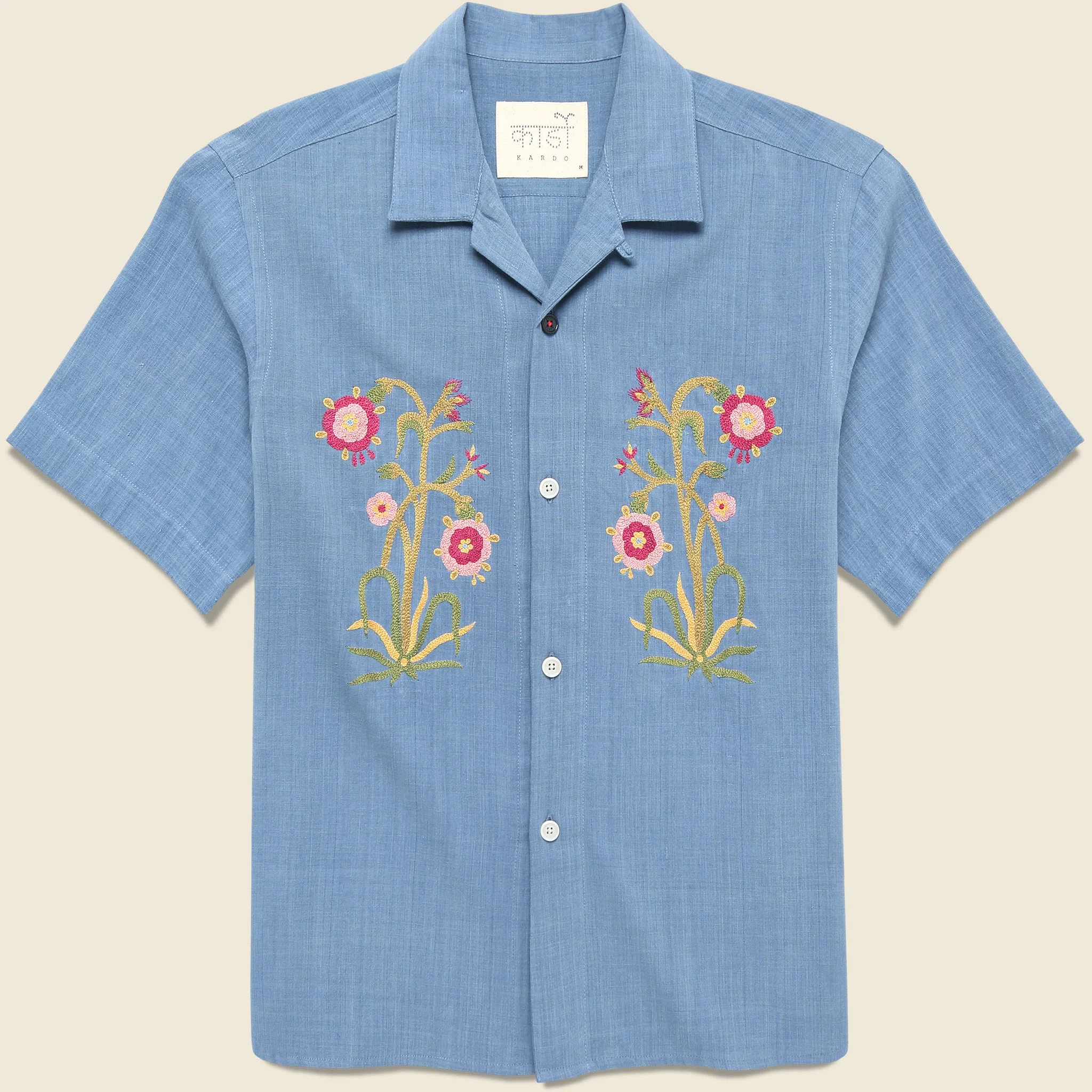Embroidered Khadi Shirt - Blue - 1