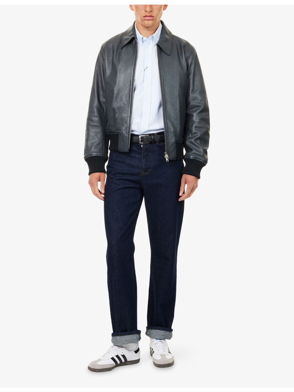 Regular-Fit Spread-Collar Leather Jacket - 2