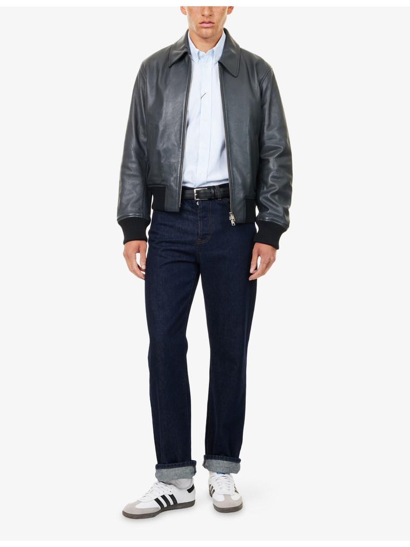 AMI Paris Regular-Fit Spread-Collar Leather Jacket outlook