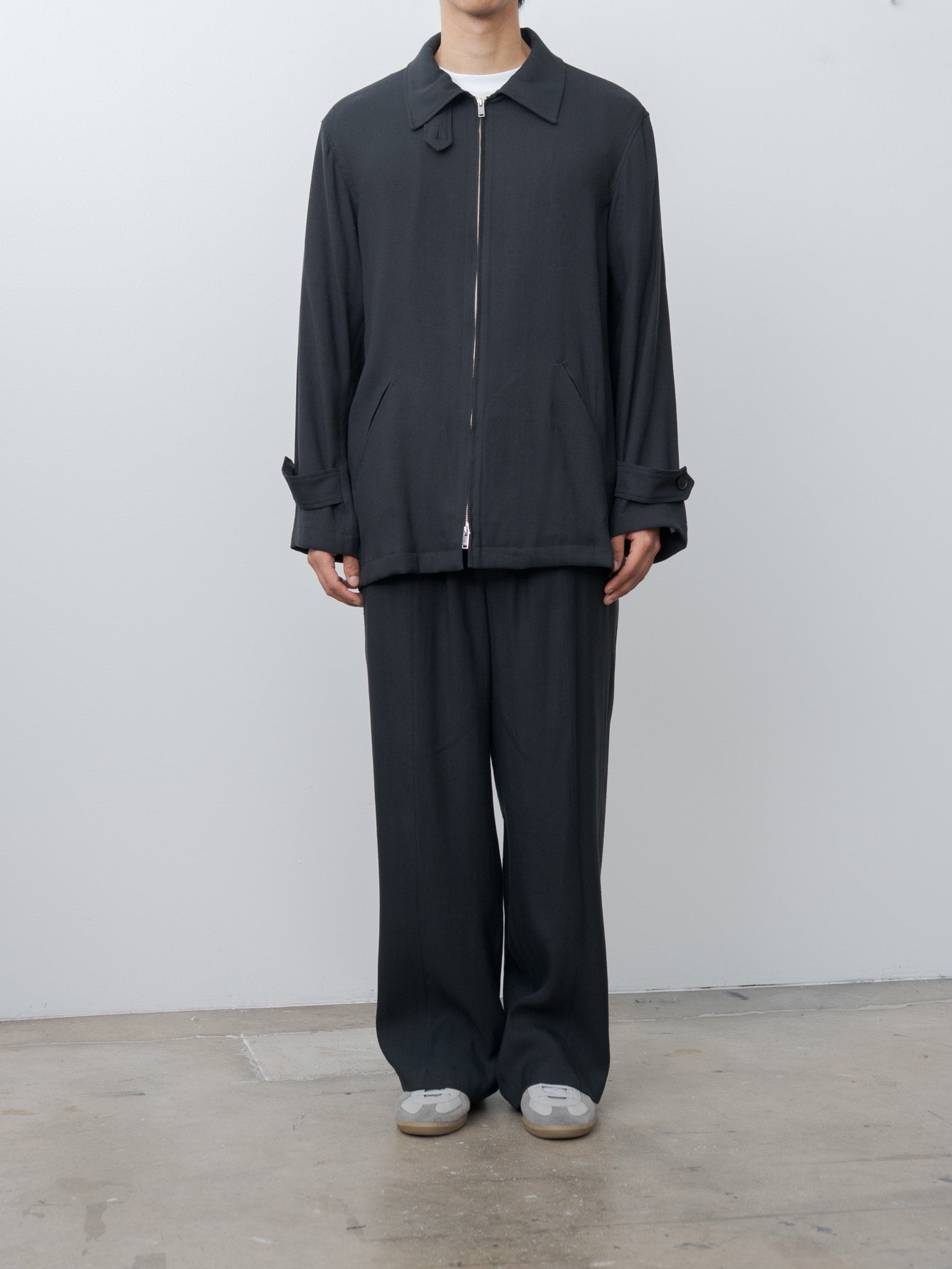Linen Acetate Zip Blouson - Black - 2