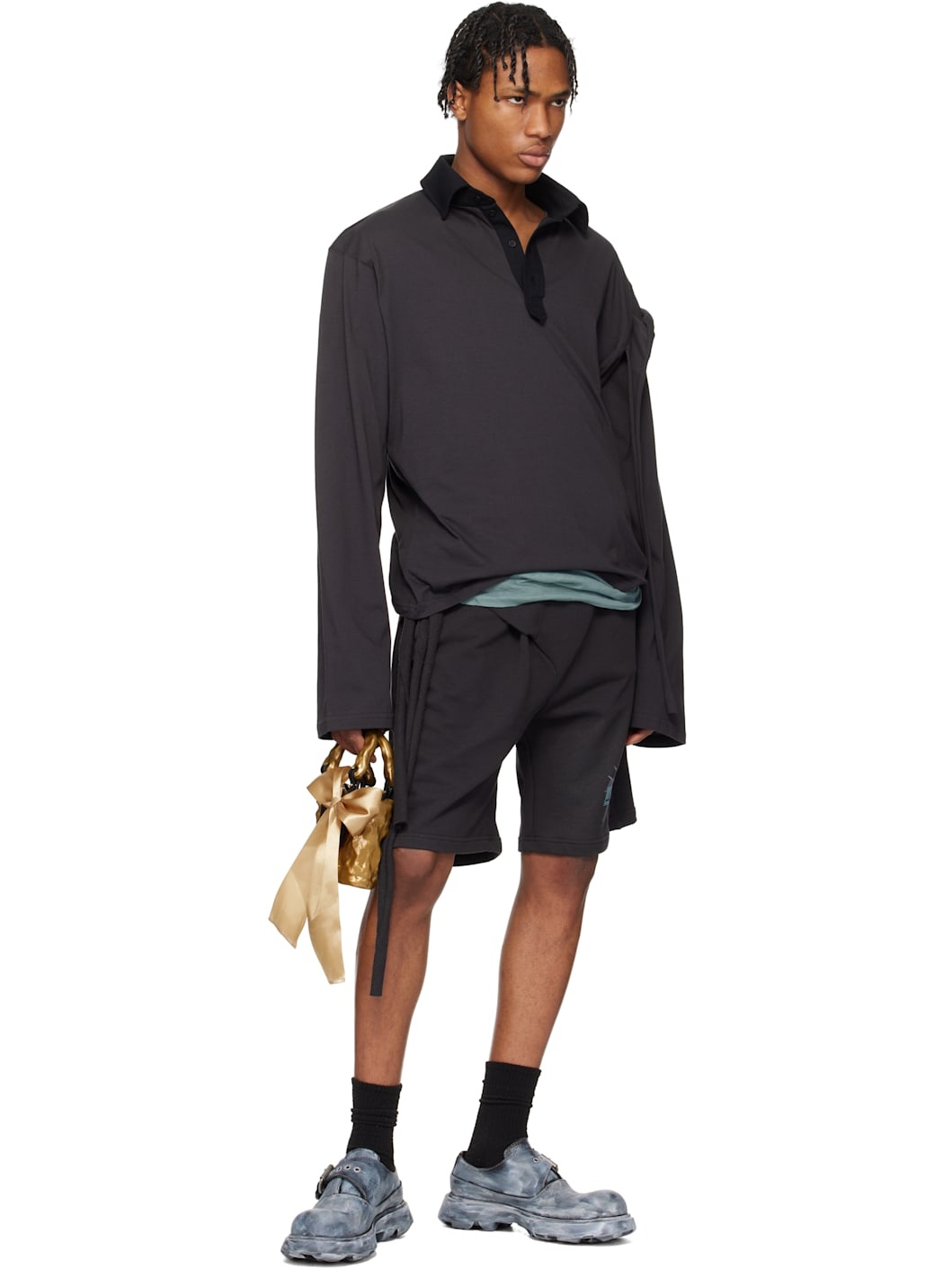 Black Wrap Track Shorts - 4