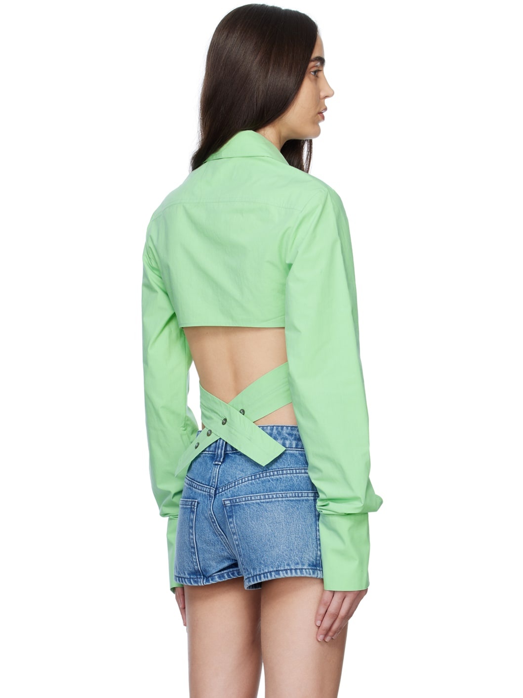 Green Wrap Cropped Shirt - 3