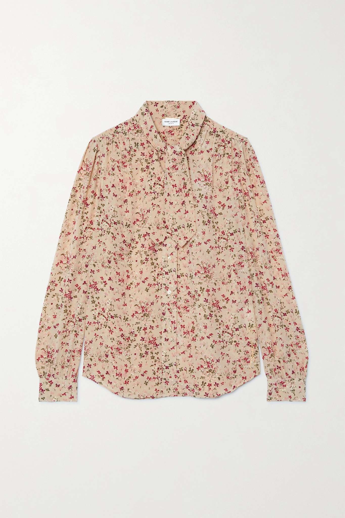 Pussy-bow floral-print silk blouse - 1