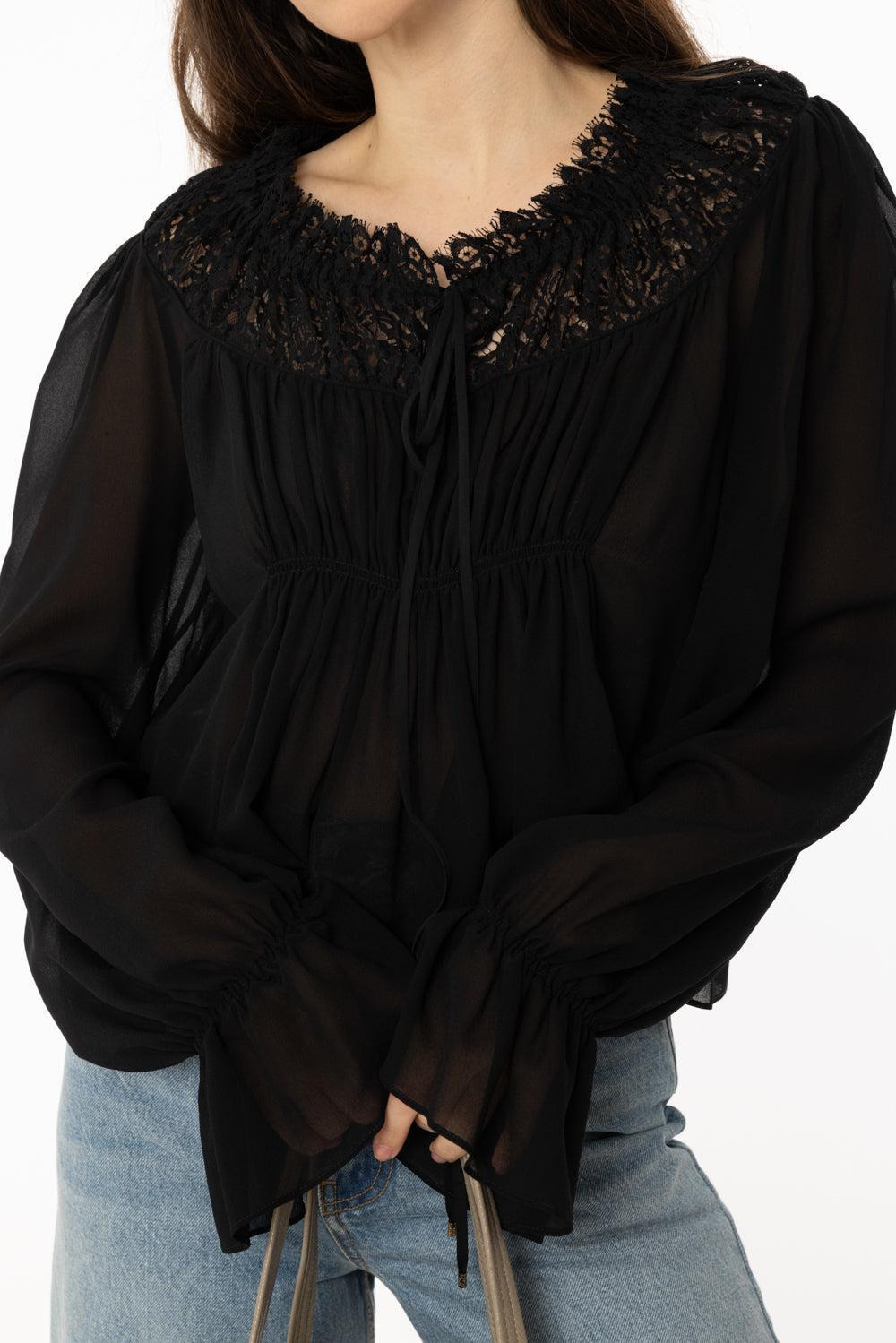 Scoop Neck Cropped Blouse - 2