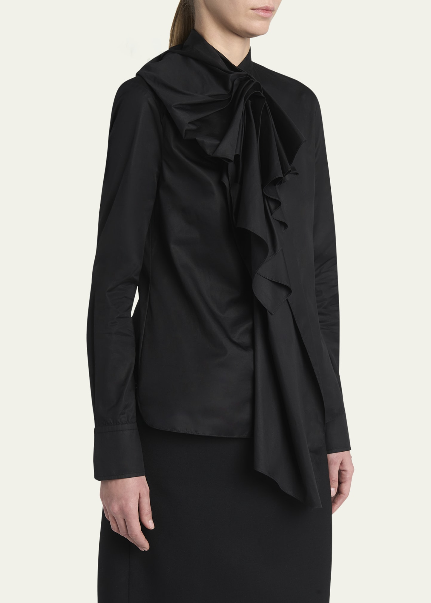 Draped Ruffle Cotton Poplin Blouse - 4