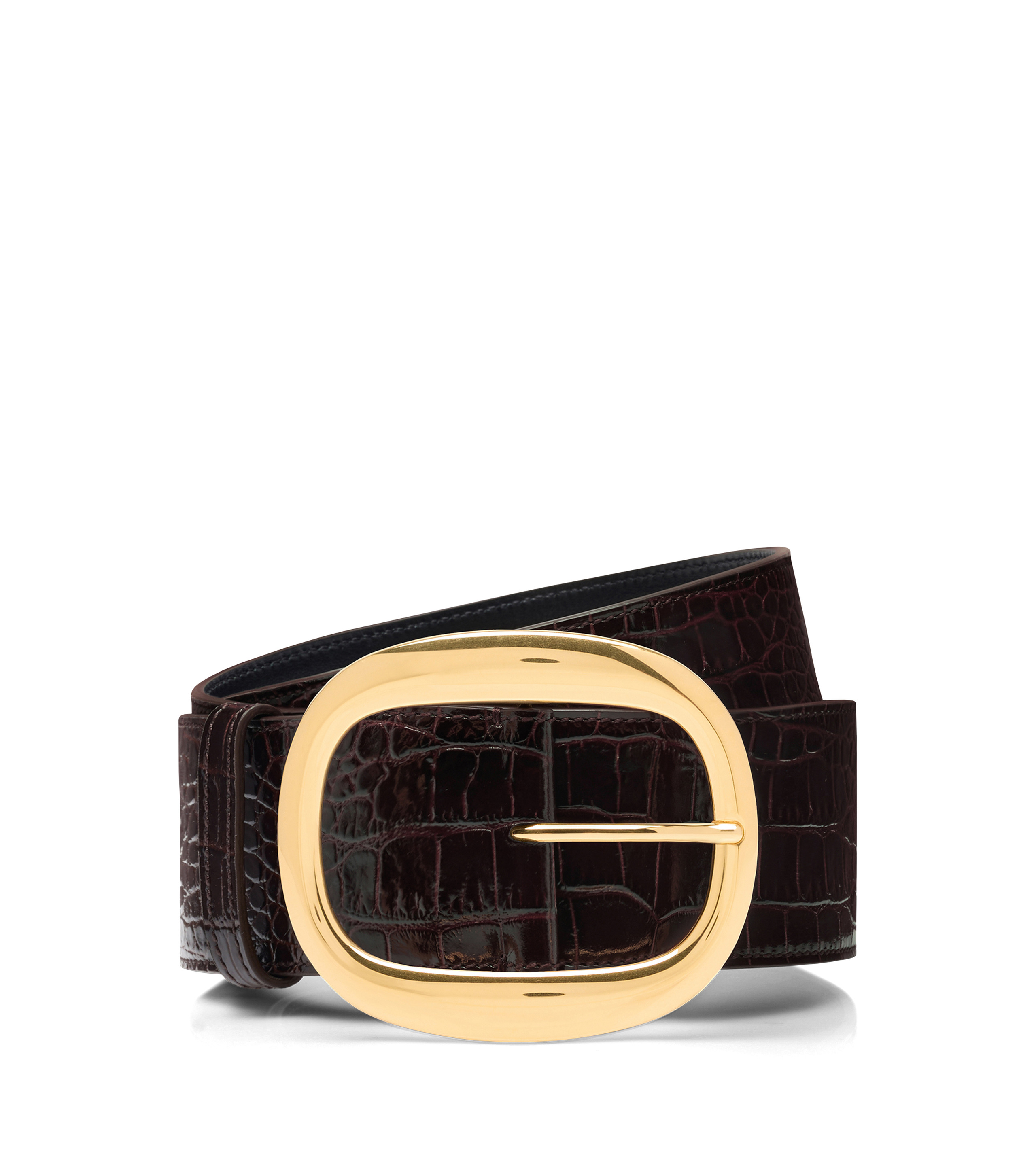 SHINY STAMPED CROCODILE LEATHER URSULA BELT - 1