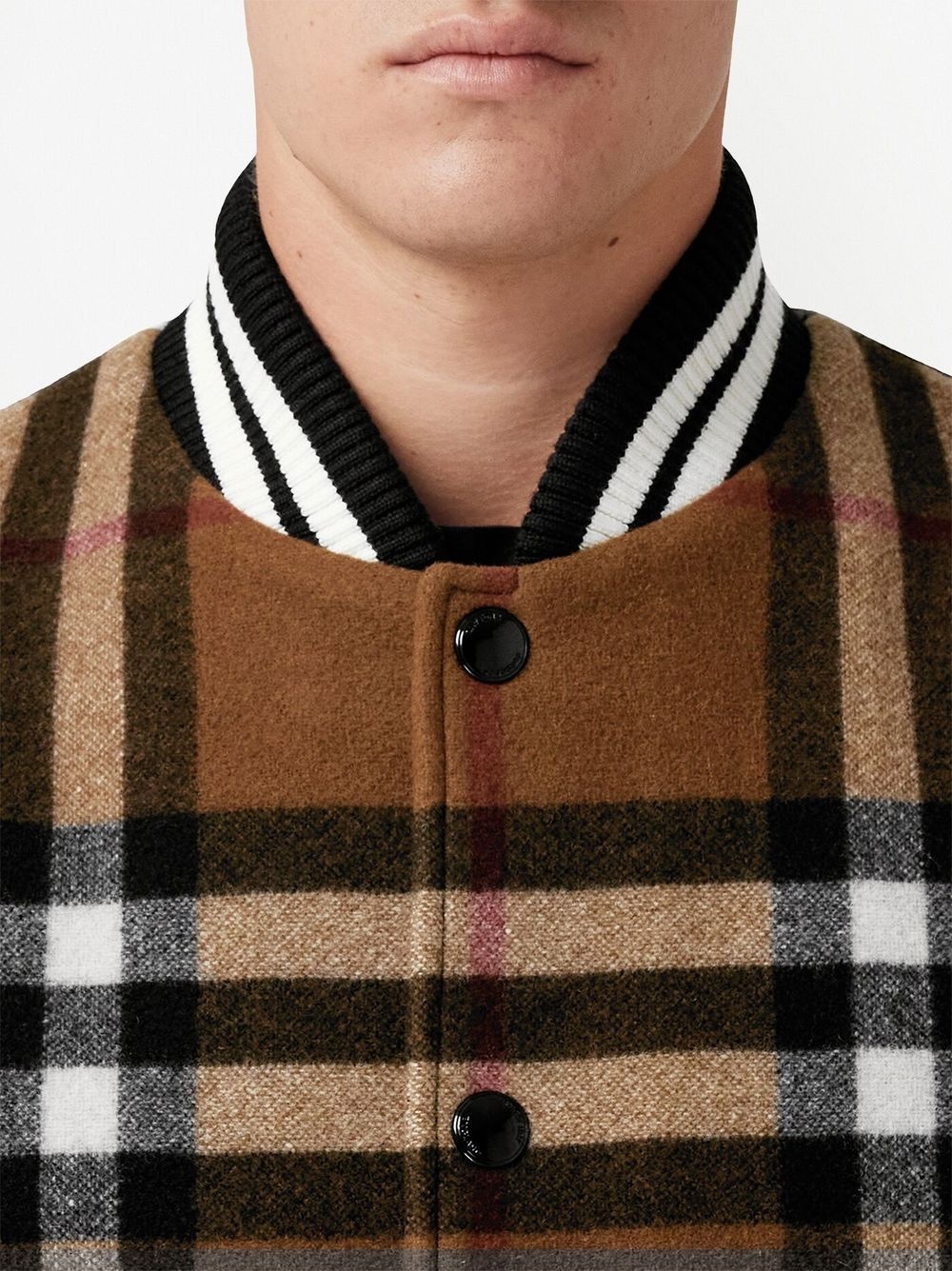 checked leather-sleeve bomber jacket - 5