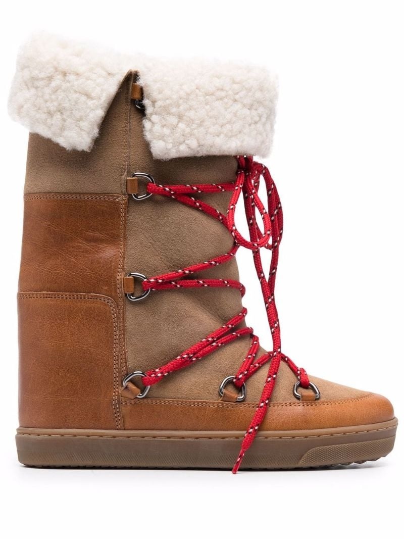 shearling-trim lace-up boots - 1