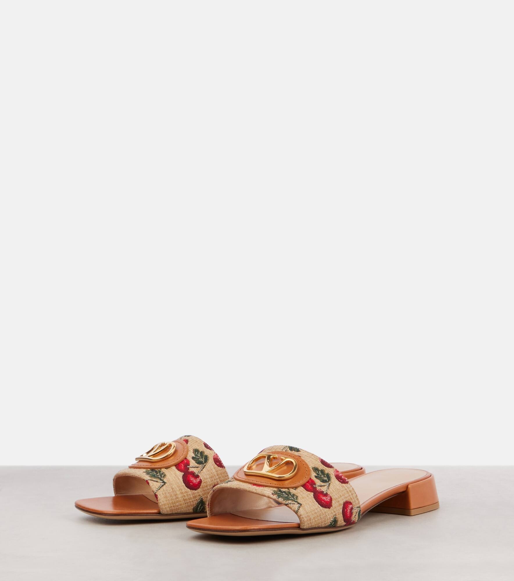 VLogo jacquard leather and raffia slides - 4