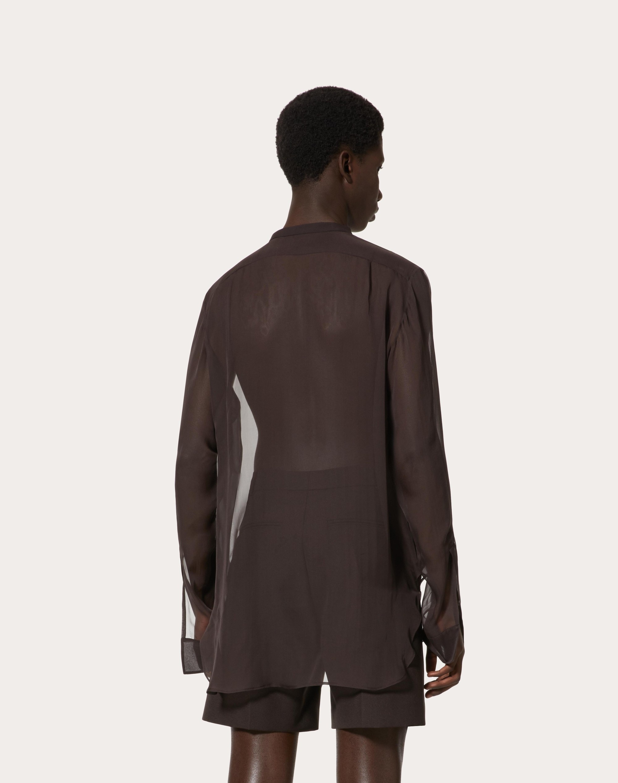 SHIRT IN CHIFFON WITH COTTON PLASTRON AND TIES AT THE WAIST - 4