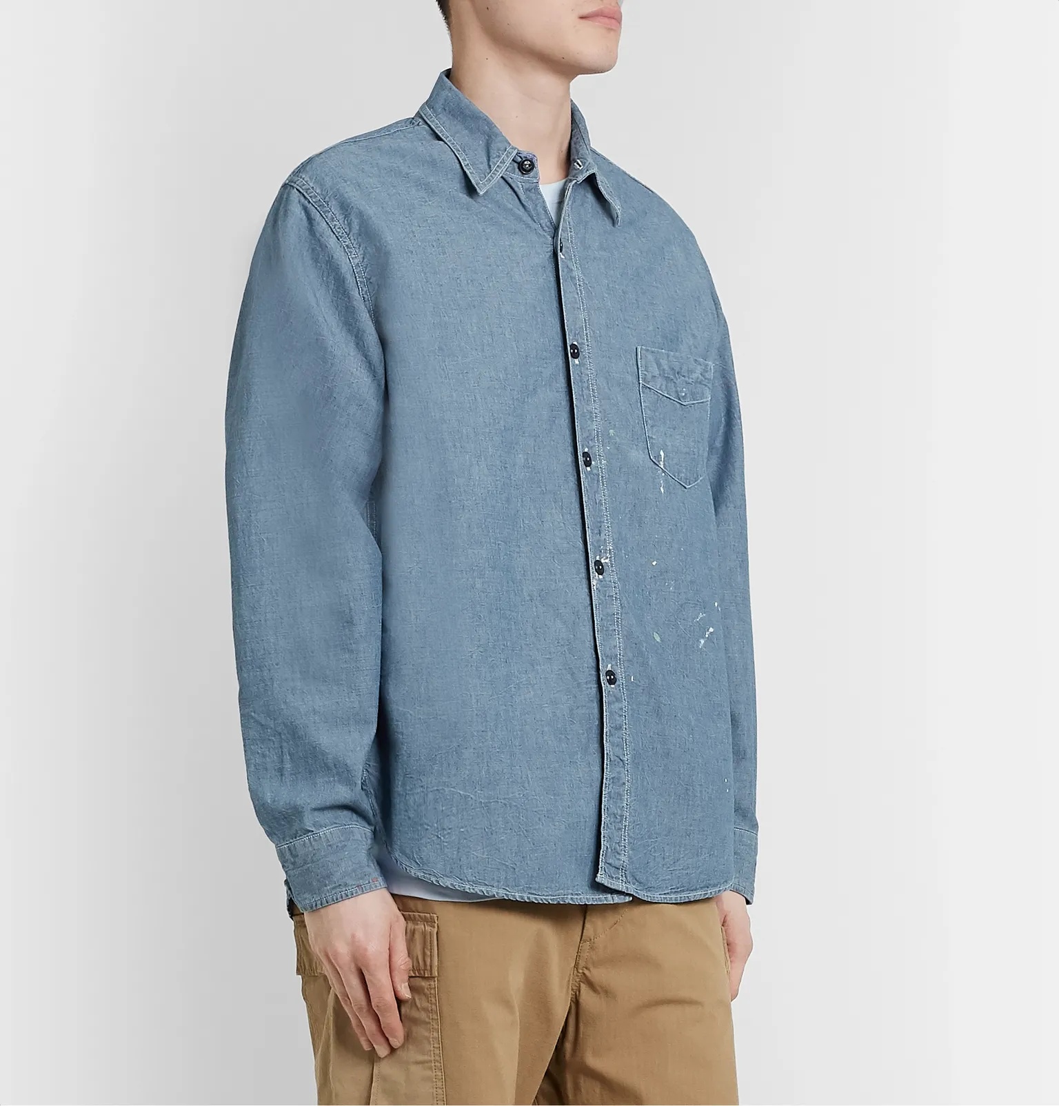 Paint-Splattered Cotton-Chambray Shirt - 4