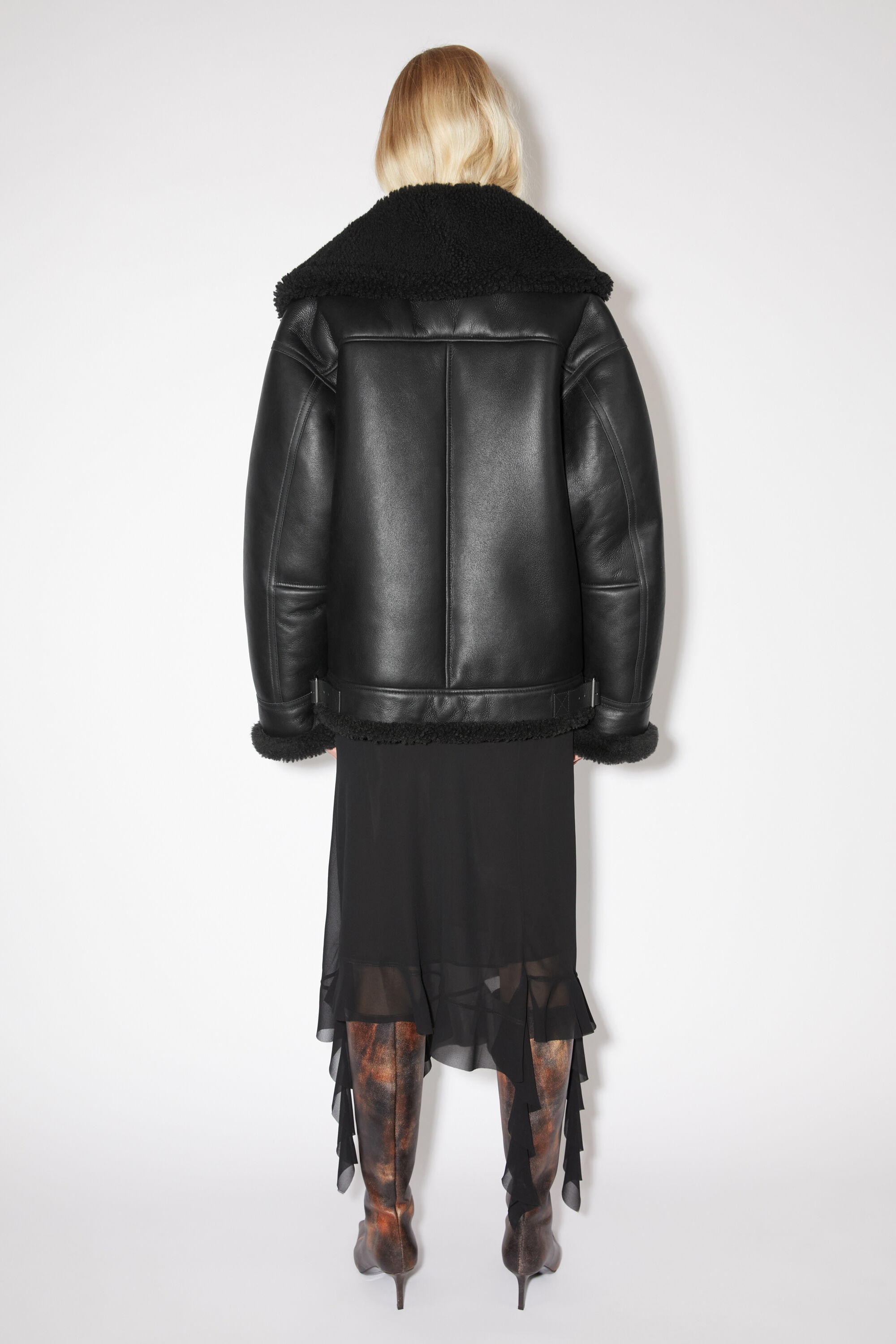 Leather shearling jacket - Black/black - 3