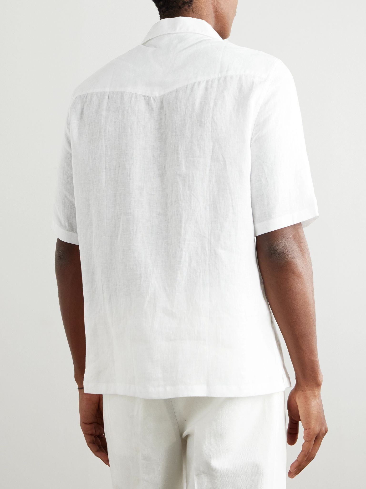 Camp-Collar Linen Shirt White - 4