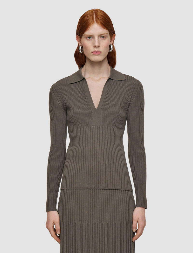 JOSEPH Merino Rib Knit Polo Top outlook