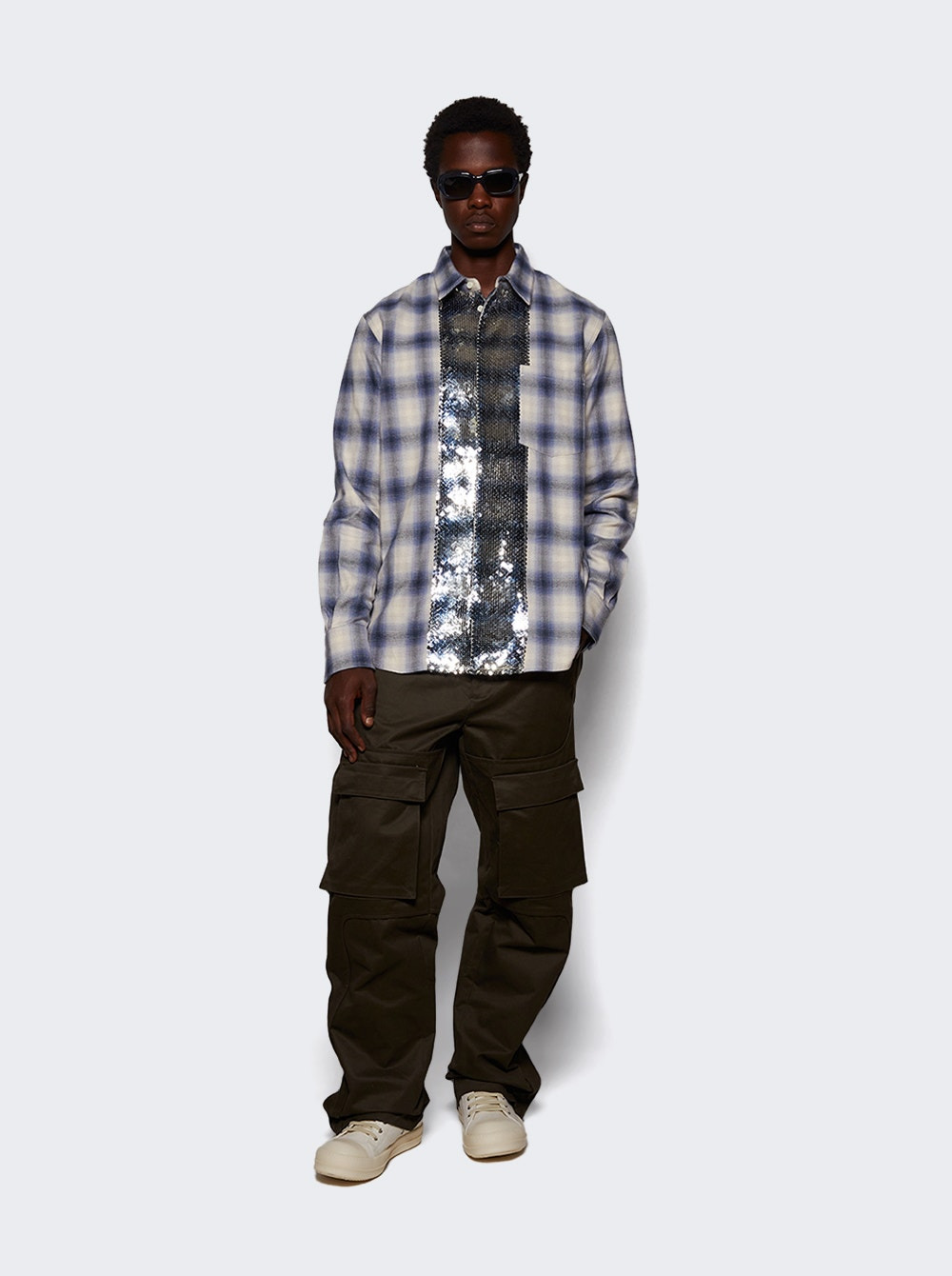 Sequin Plaid Shirt White And Blue - 5