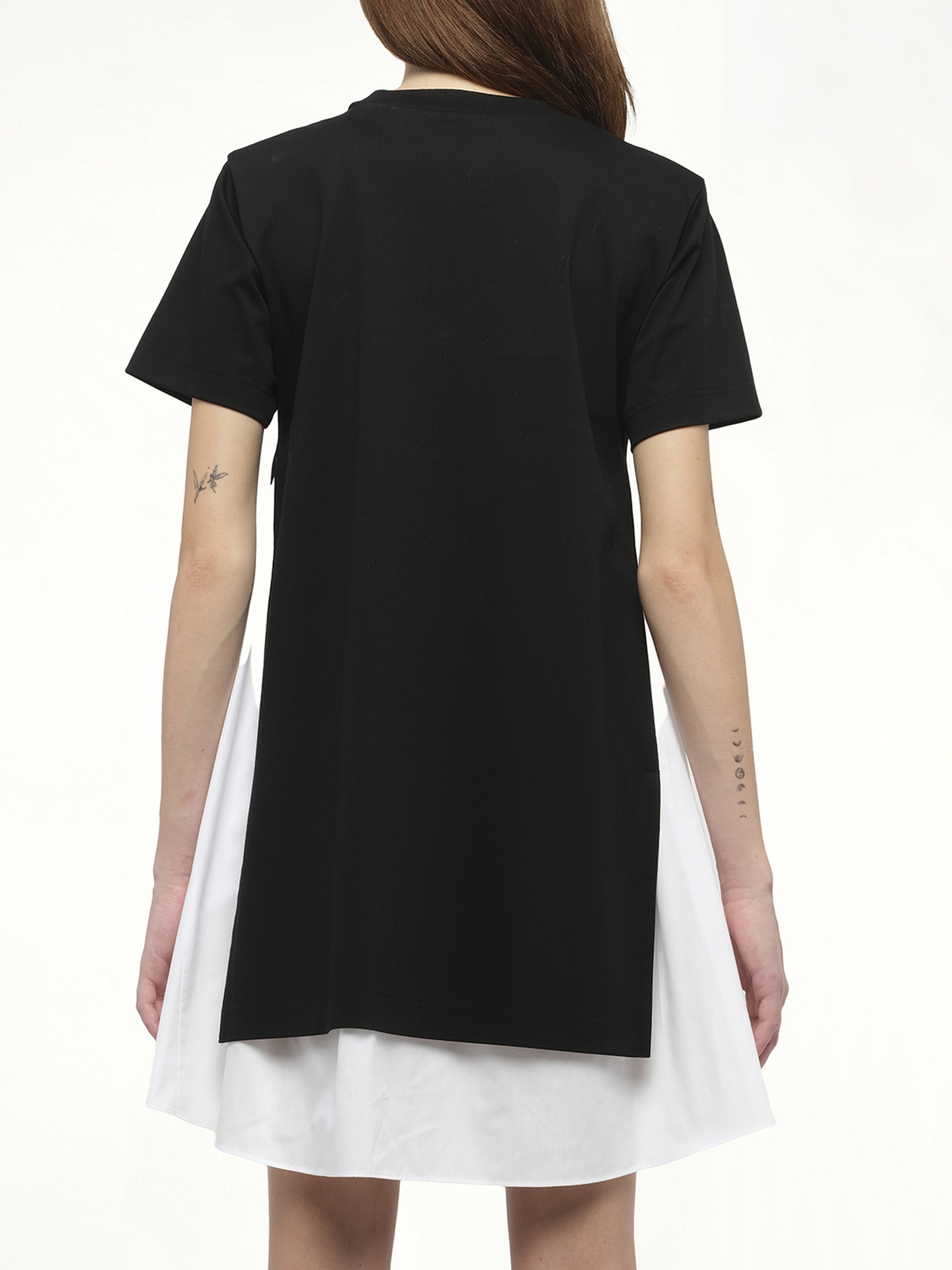 Poplin x Cotton Jersey Dress in Black/Off White - 6