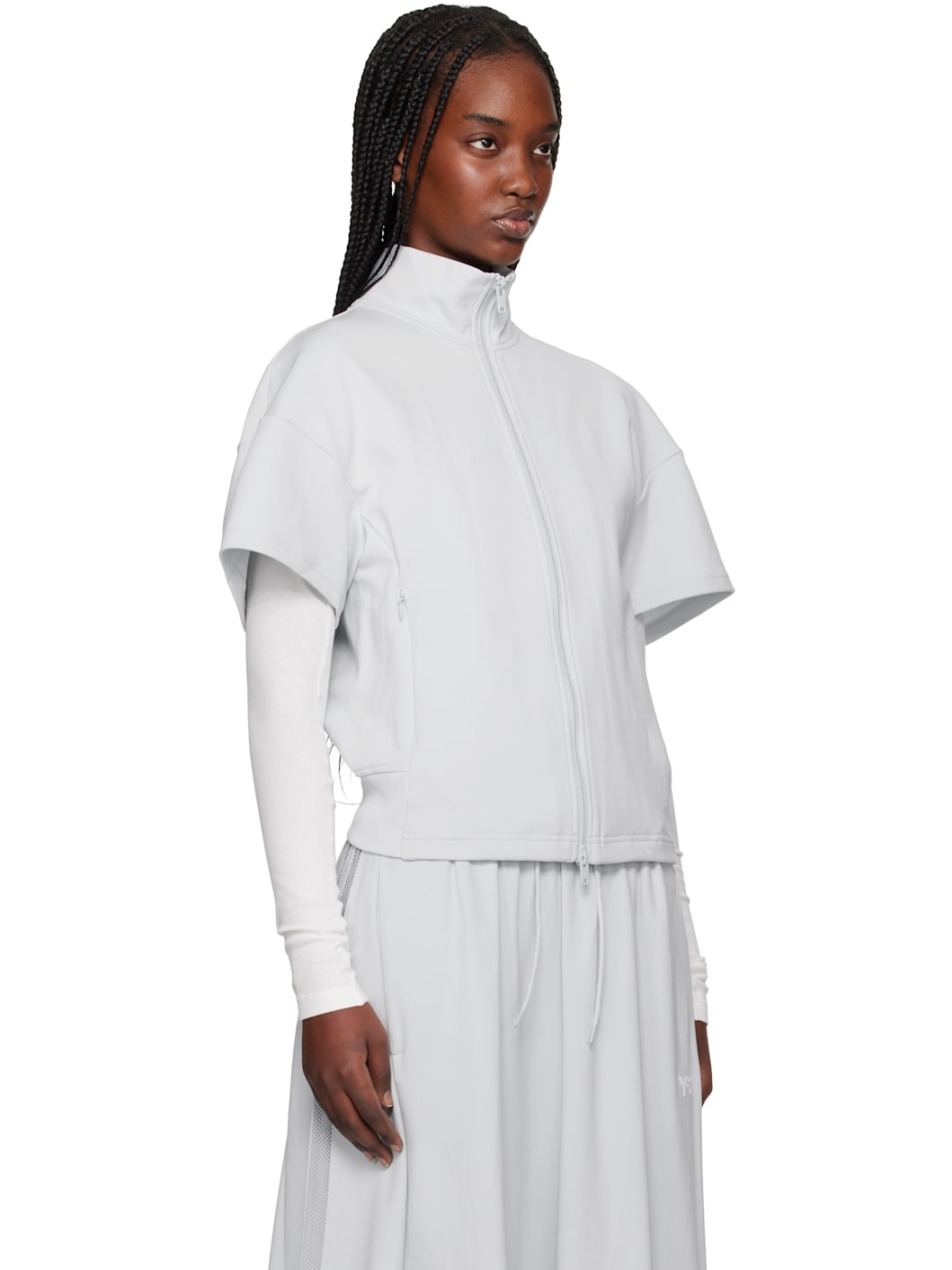 Gray 3-Stripes Short Sleeve Track Jacket - 2