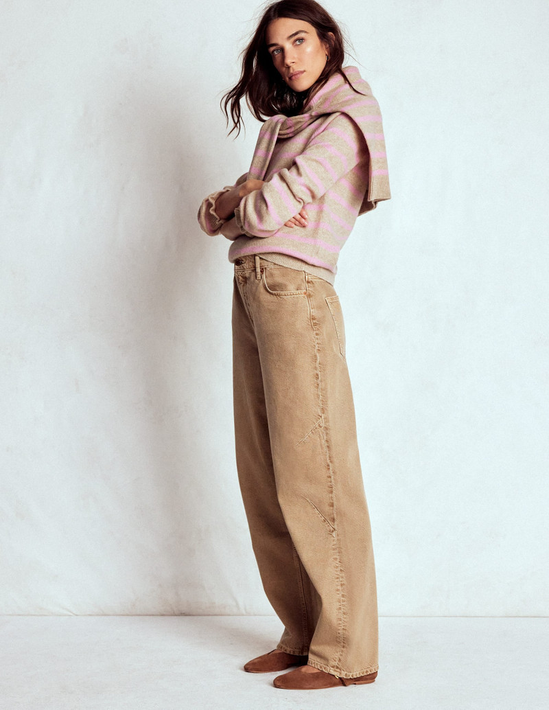 Fae Fair Isle Frilled Sweater-Camel, Pink Stripe 5