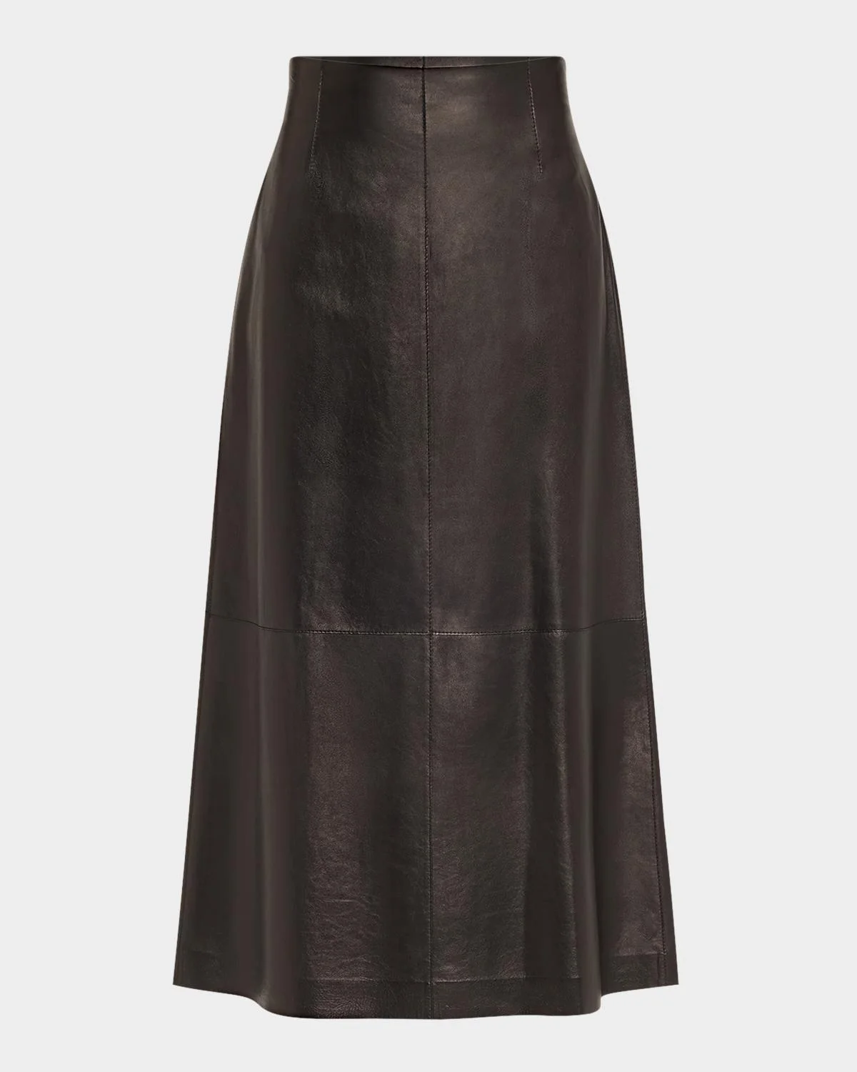 A-Line Leather Midi Skirt - 1