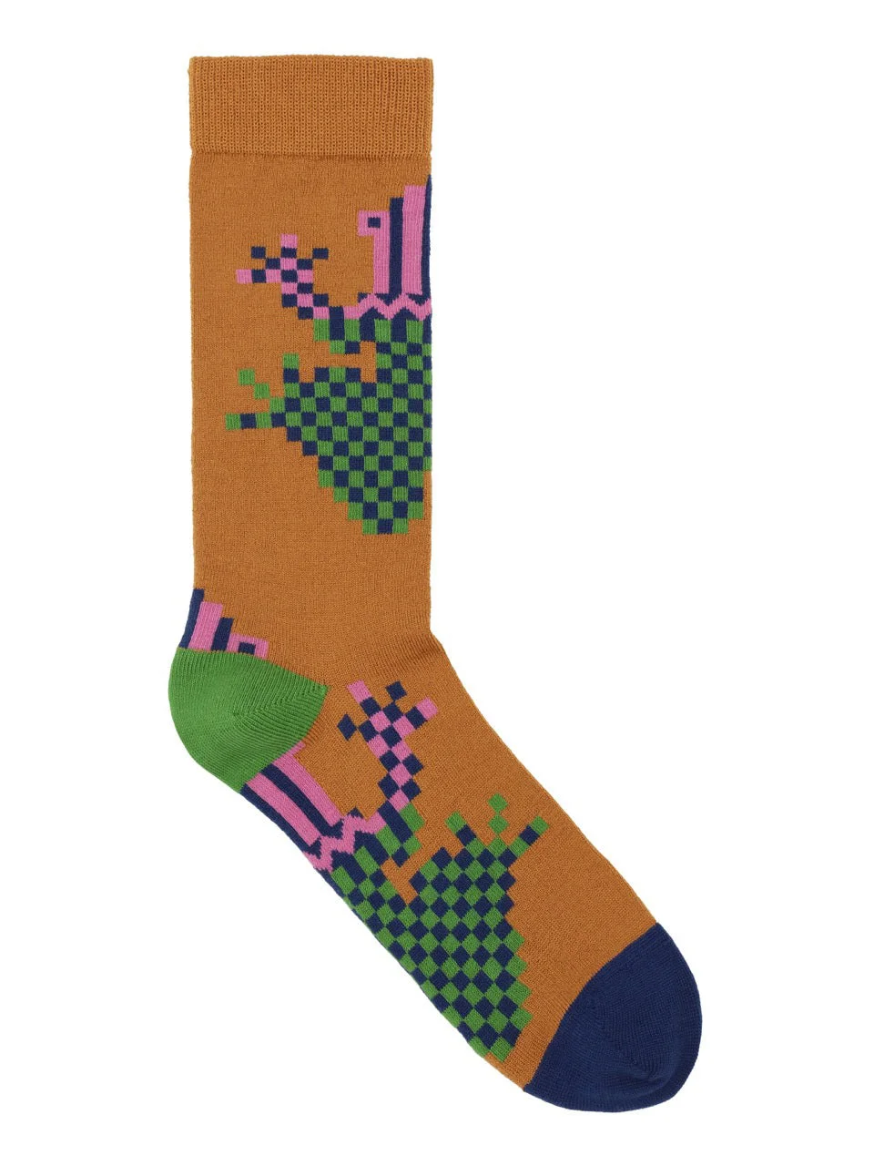 CROSS STITCH SOCK - PIXELATED SPICE FROG - 1