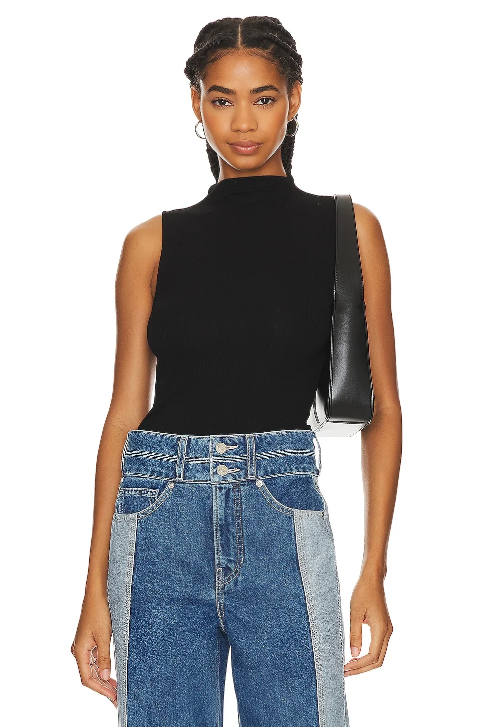 Silk Knit Rib Sleeveless Mockneck - 1