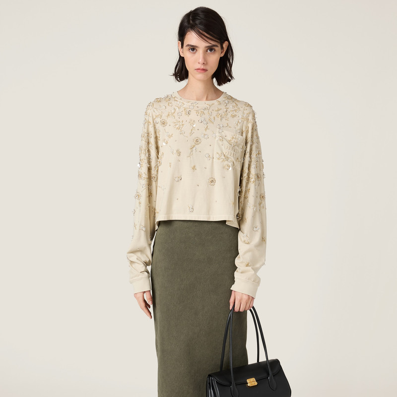 Miu Miu Embroidered garment-dyed jersey T-shirt outlook