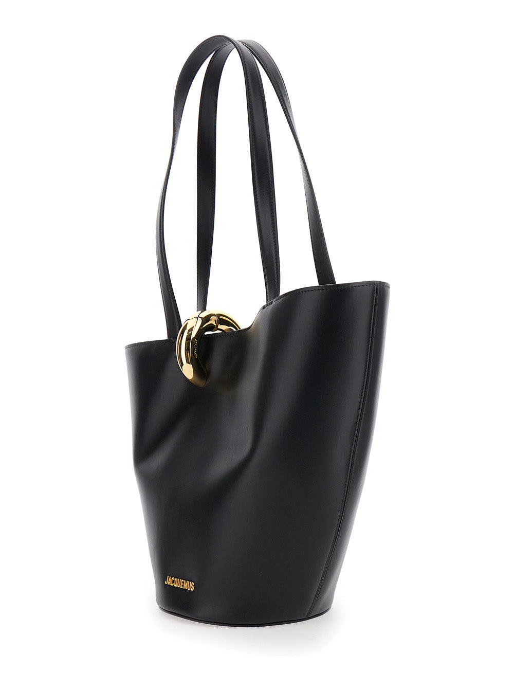 Jacquemus Women 'Le Bambola Moyen' Black Shoulder Bag With Front Metal Ring Closure And Embossed Log - 2