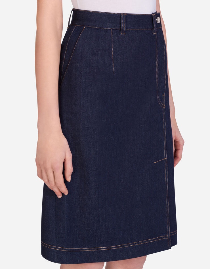 Deep blue denim midi skirt - 4