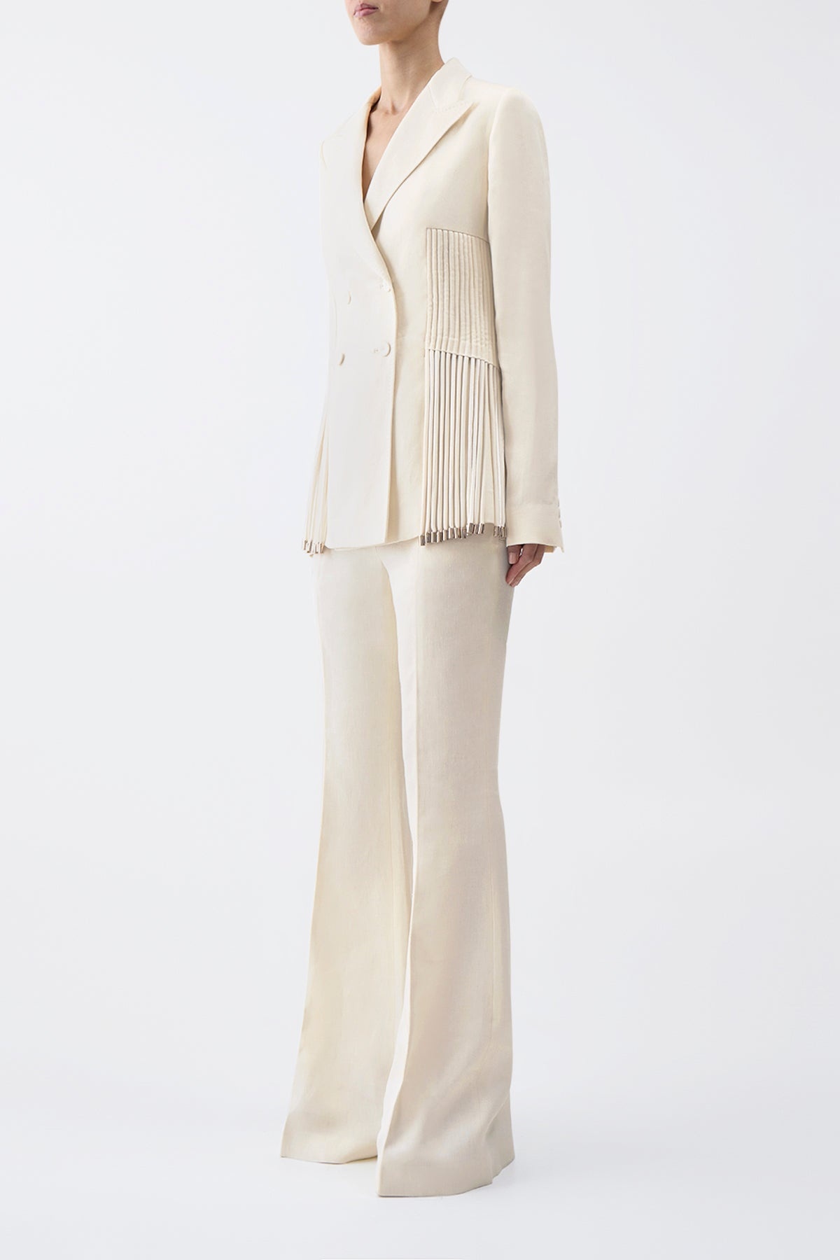 Giorgio Fringe Blazer in Ivory Textured Linen - 4