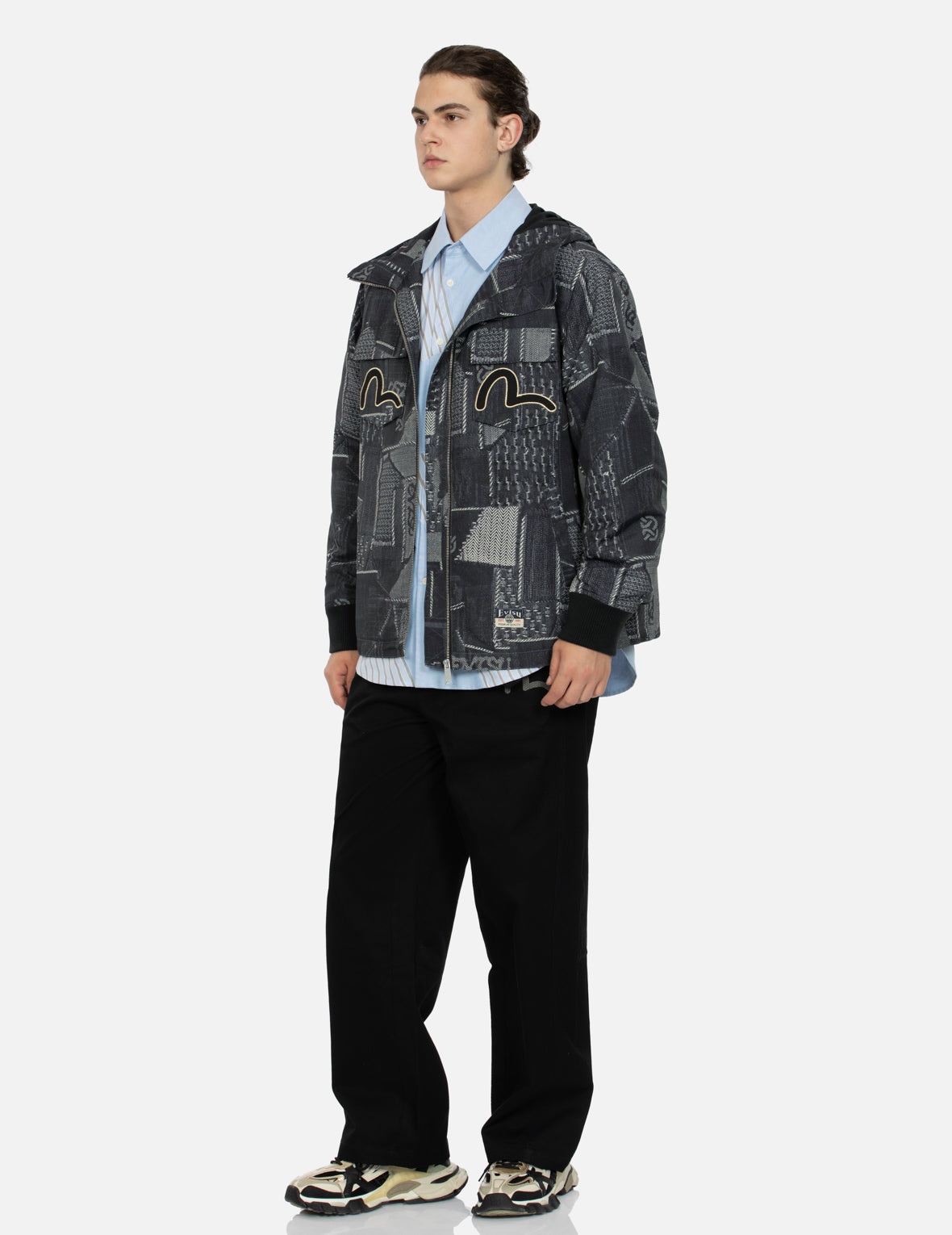 WHEEL OF WISDOM AND SEAGULL EMBROIDERY REGULAR FIT DENIM JACKET - 3