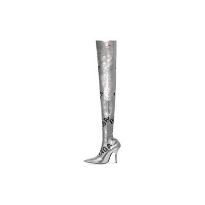 BALENCIAGA Women's Knife 110mm Over-the-knee Allover Logo in Silver outlook