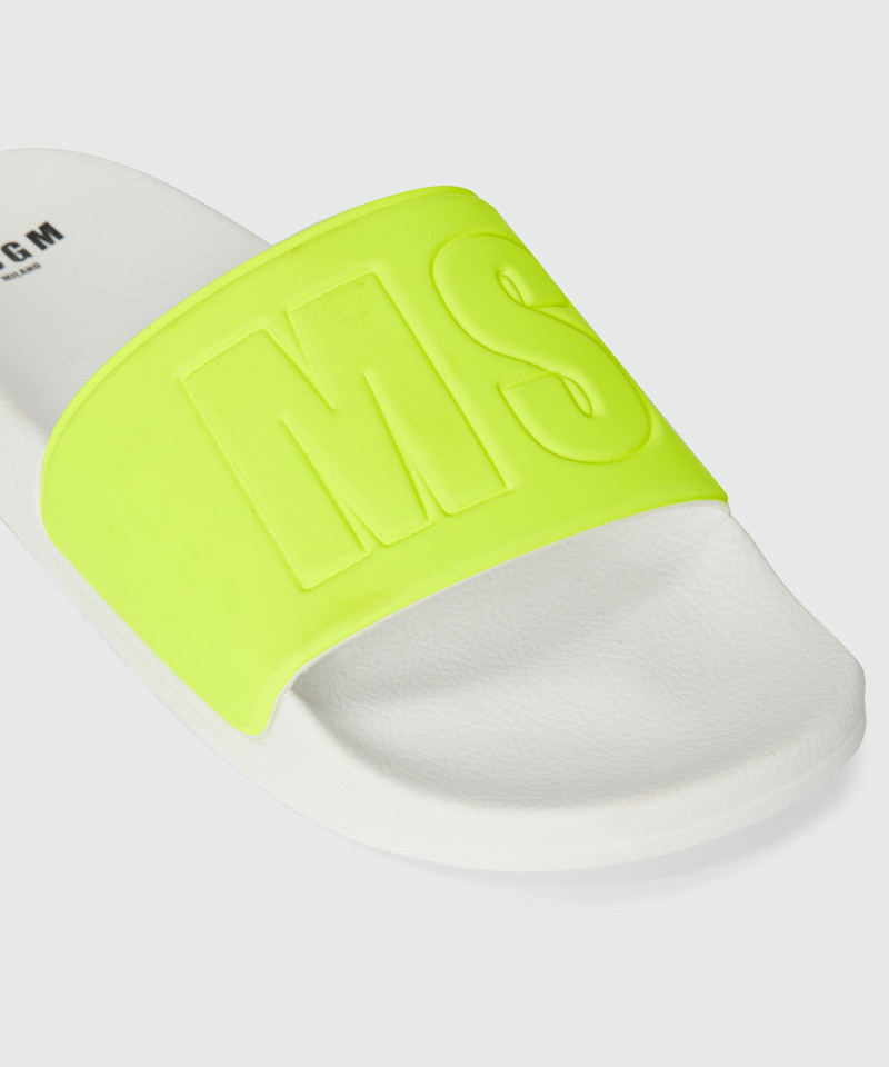 White and fluorescent yellow pool slides with MSGM macrologo 4