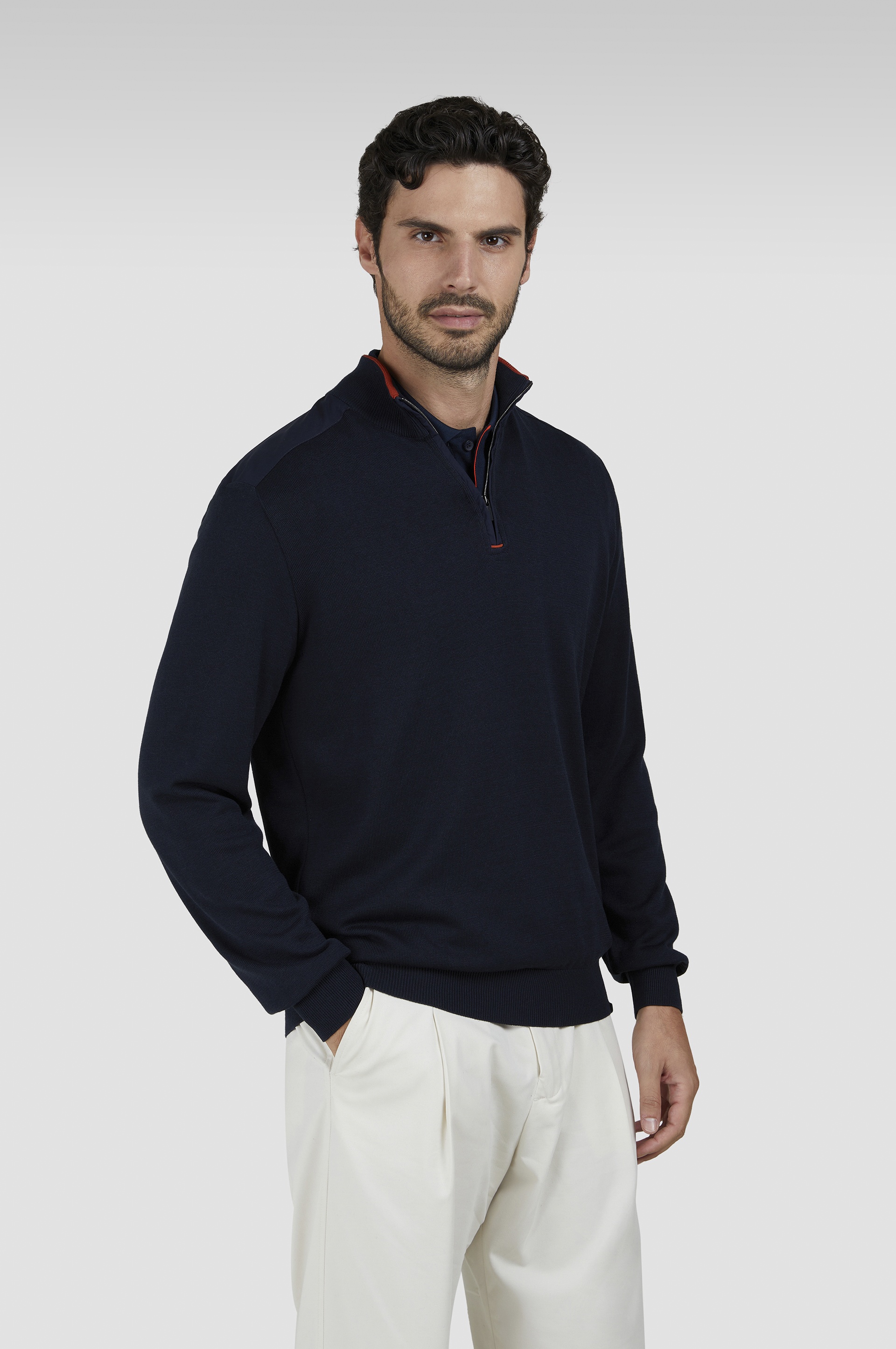 WOOL AND SILK SWEATER WITH JERSELY DETAILS - 6