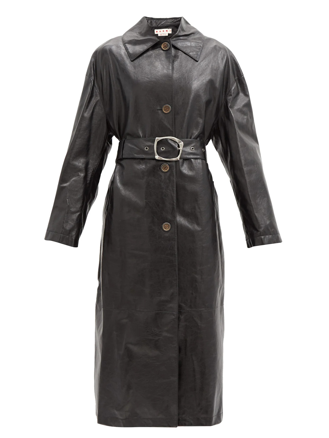 Belted leather trench coat - 1