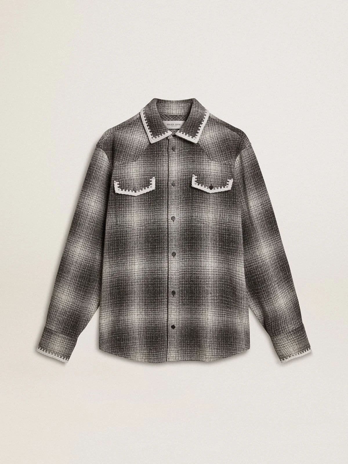 Men's gray shirt with white embroidery - 1