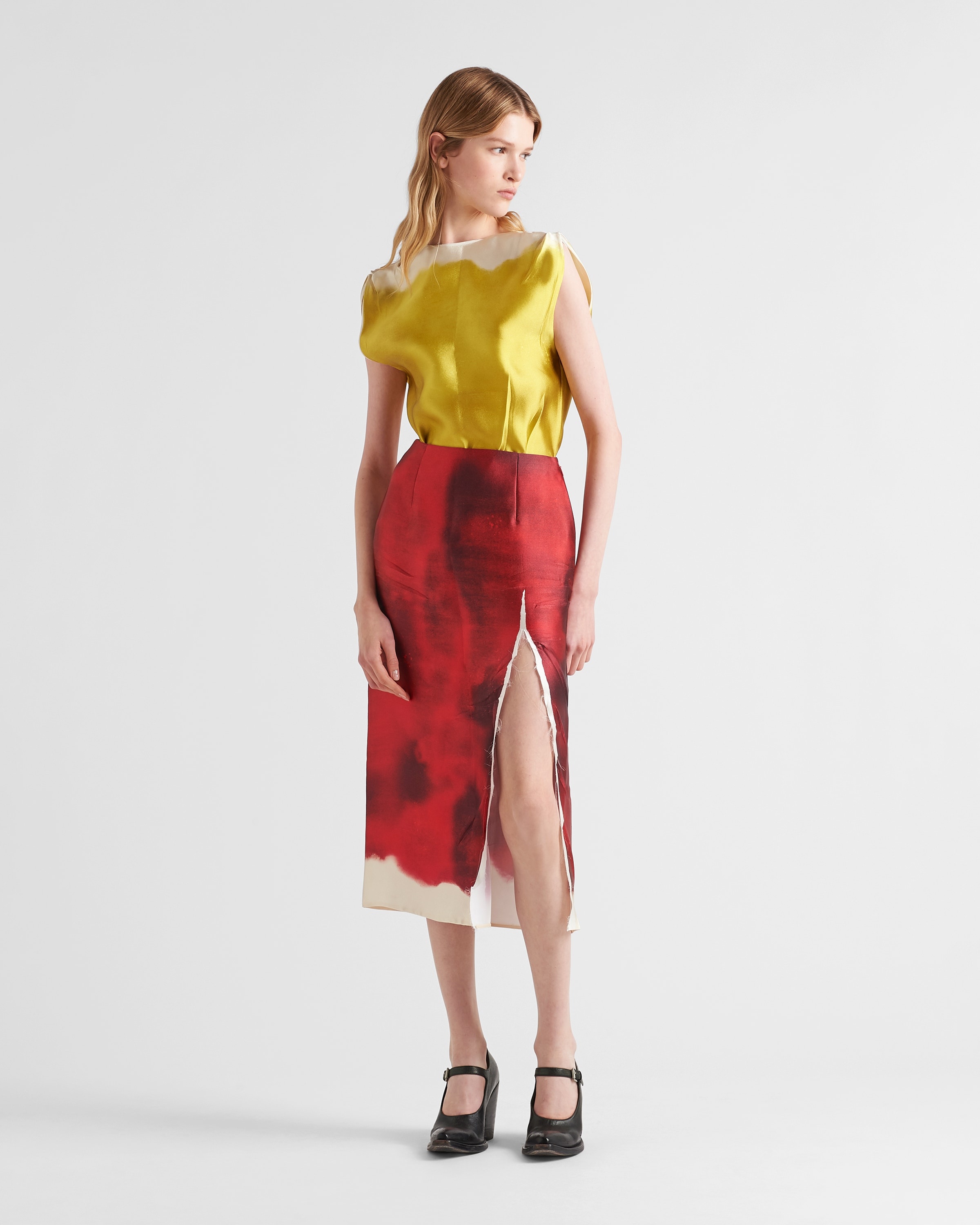 Printed satin midi skirt with slit - 2