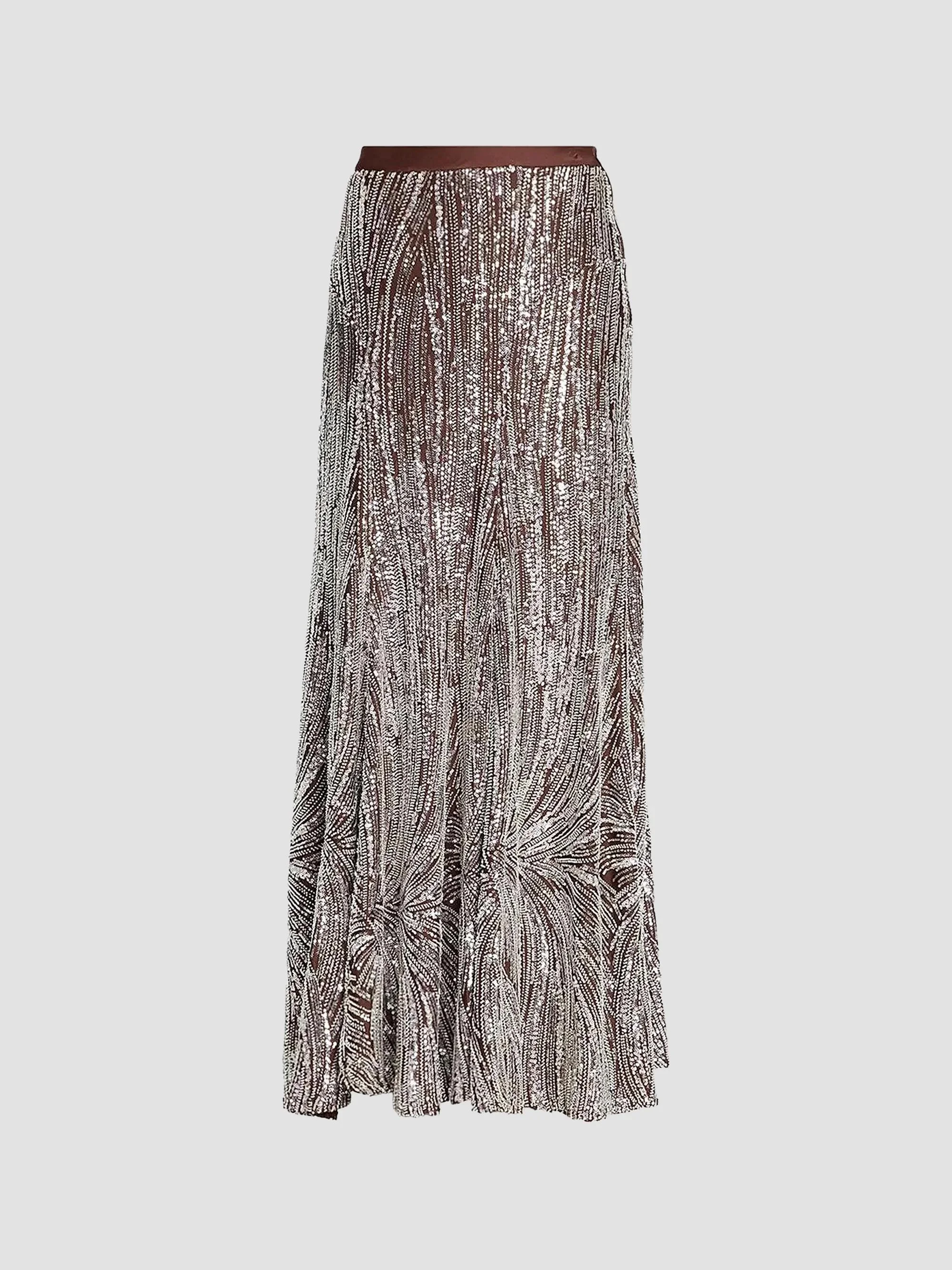 Women's Embellished Fluid Maxi Skirt - Silver Brown - 1
