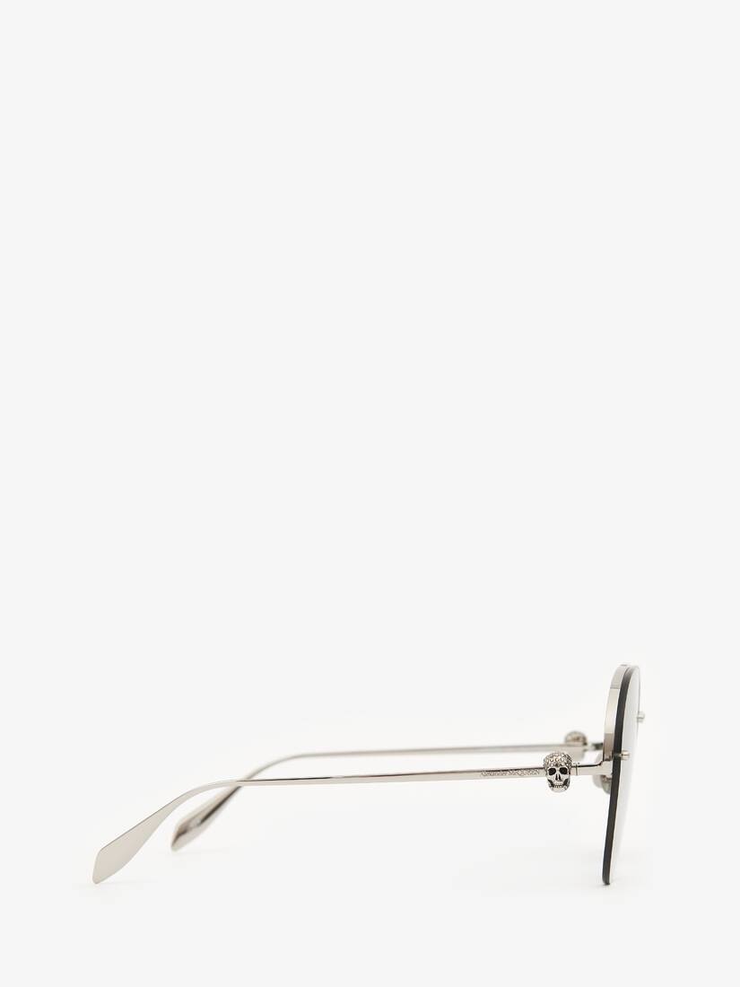 Skull Jeweled Pilot Sunglasses in Silver - 2