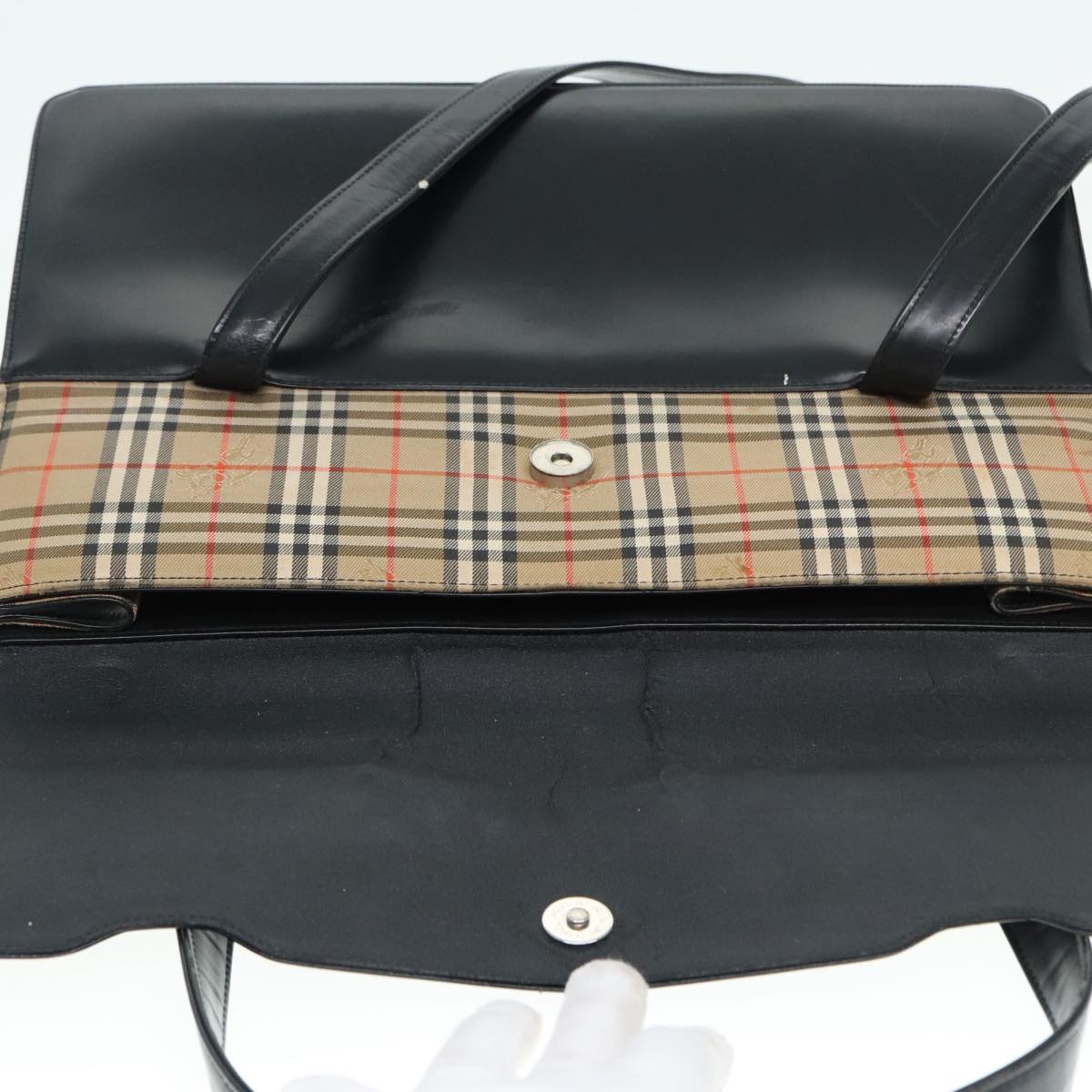 Burberry Shoulder Bag Leather Black Silver - 10